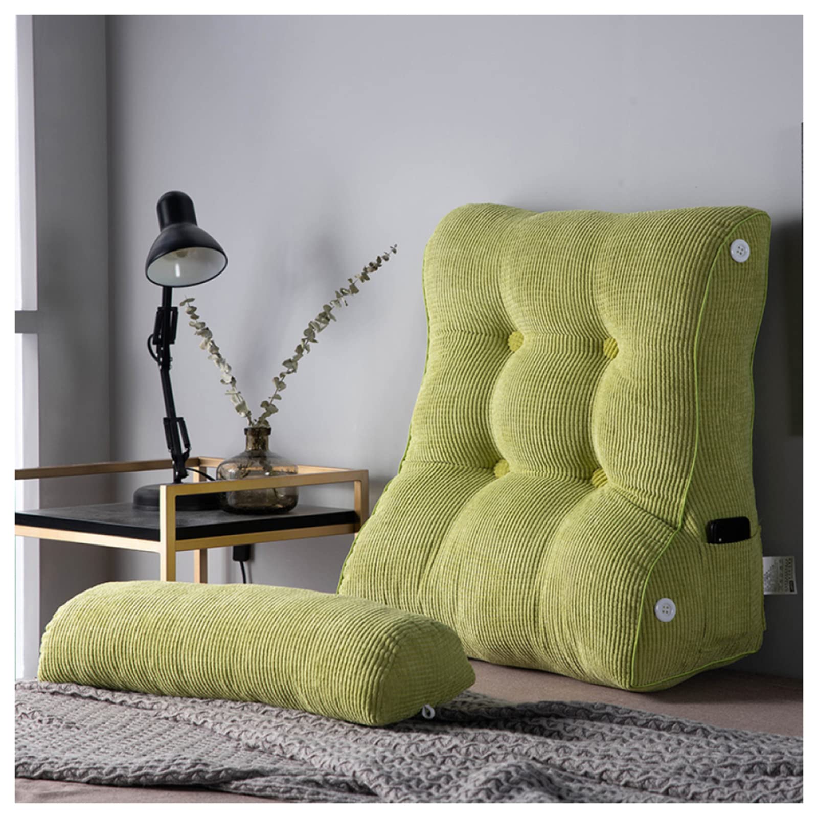**Adjustable Reading Pillow for Sitting Up in Bed or Couch - Wedge Backrest with Lumbar Support & Removable Cover - Green (18in/45cm) - Perfect for Reading, Watching TV, or Relaxing**