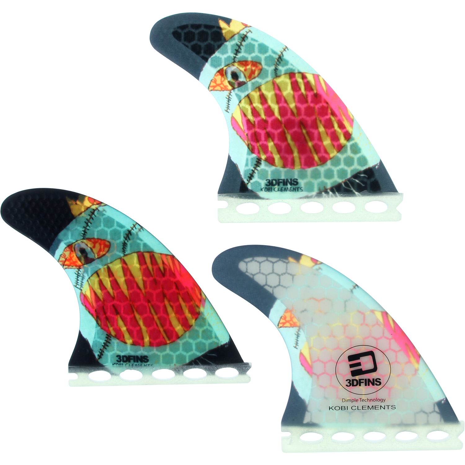 3D Kobi Clements Monsta Fin Small Full Base Surfboard Fins - Set of 3 Pieces for Enhanced Surfing Performance and Wave Control
