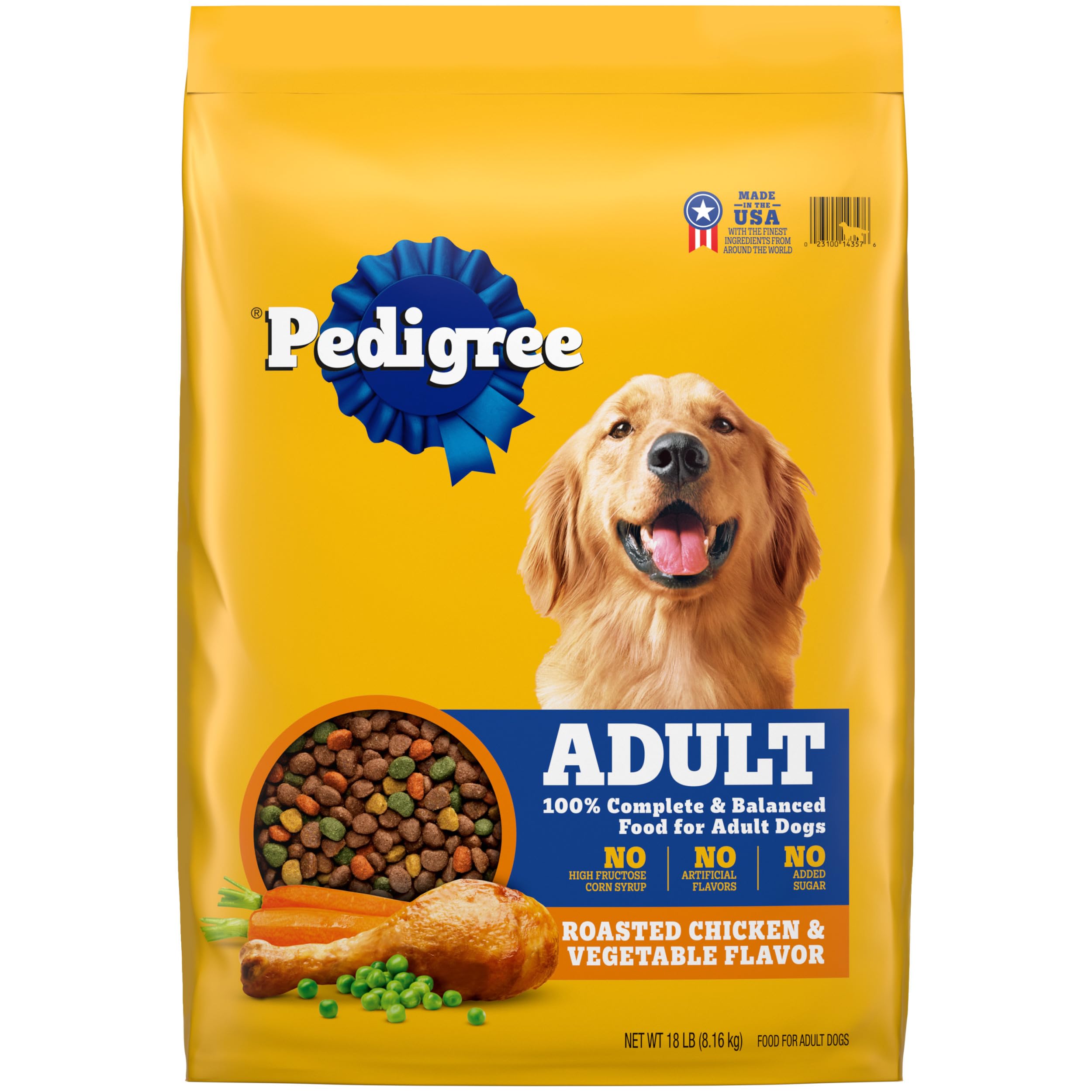 Pedigree Complete Nutrition Adult Dry Dog Food - Roasted Chicken & Vegetable Flavor, 18lb Bag for Large & Medium Breed Dogs | High Protein Dog Kibble for Healthy Skin & Coat | Perfect for Daily Feeding & Training Treats
