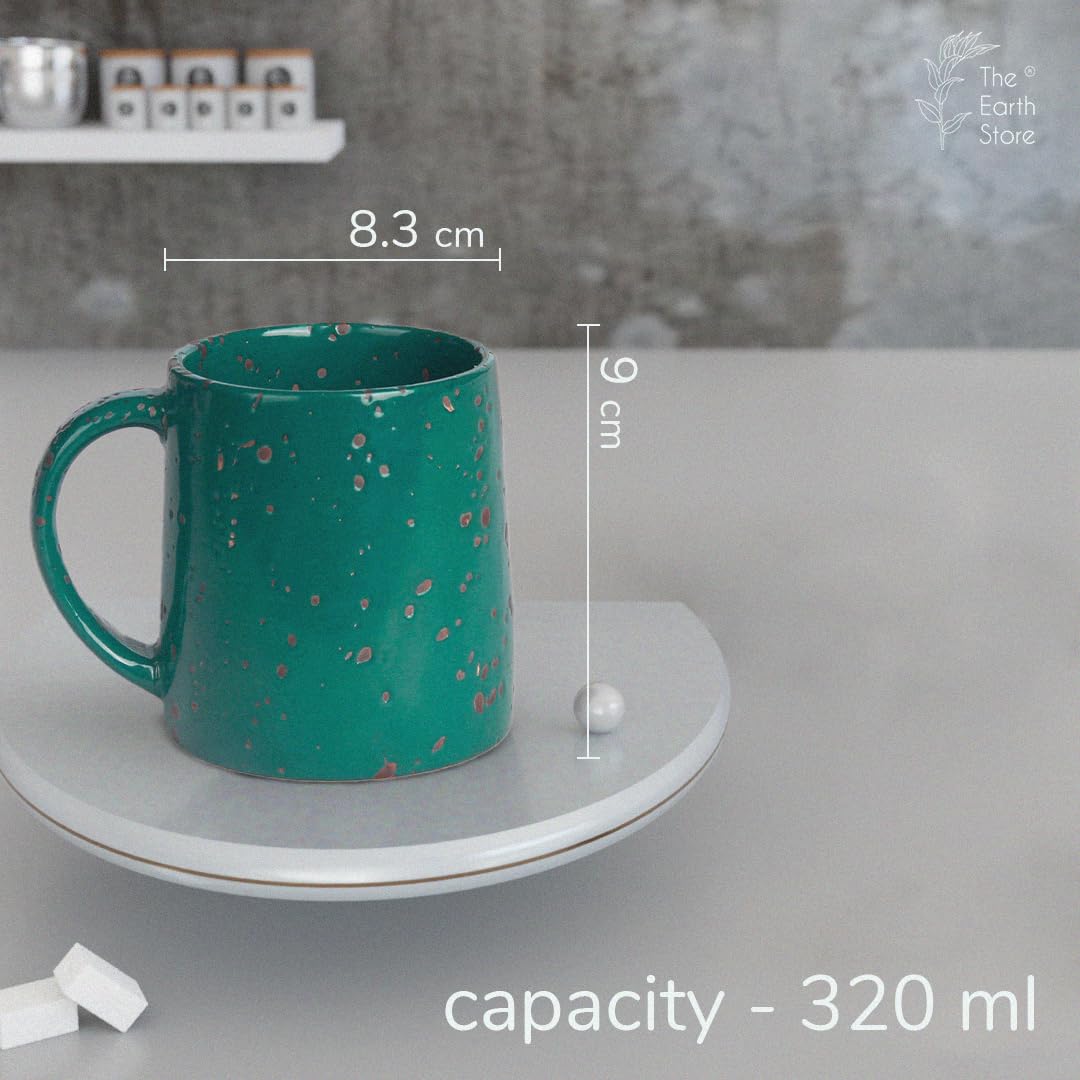 Speckled Green Ceramic Coffee Mug 320ml - Microwave & Dishwasher Safe - Perfect for Coffee, Tea, Hot Drinks - Ideal for Home, Office & Gifts - The Earth Store (1-Pack)
