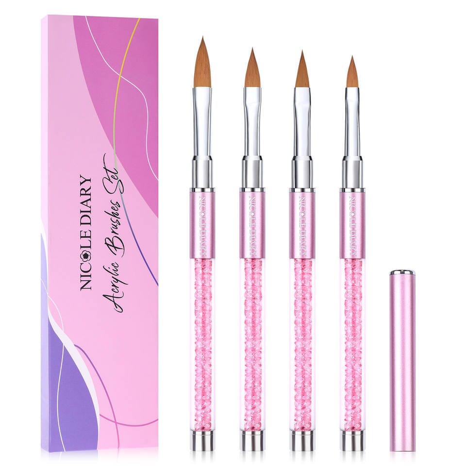 4pcs Professional Acrylic Nail Brush Set with Crimped Handle - Perfect for Nail Art, Acrylic Powder Application & Salon Manicures
