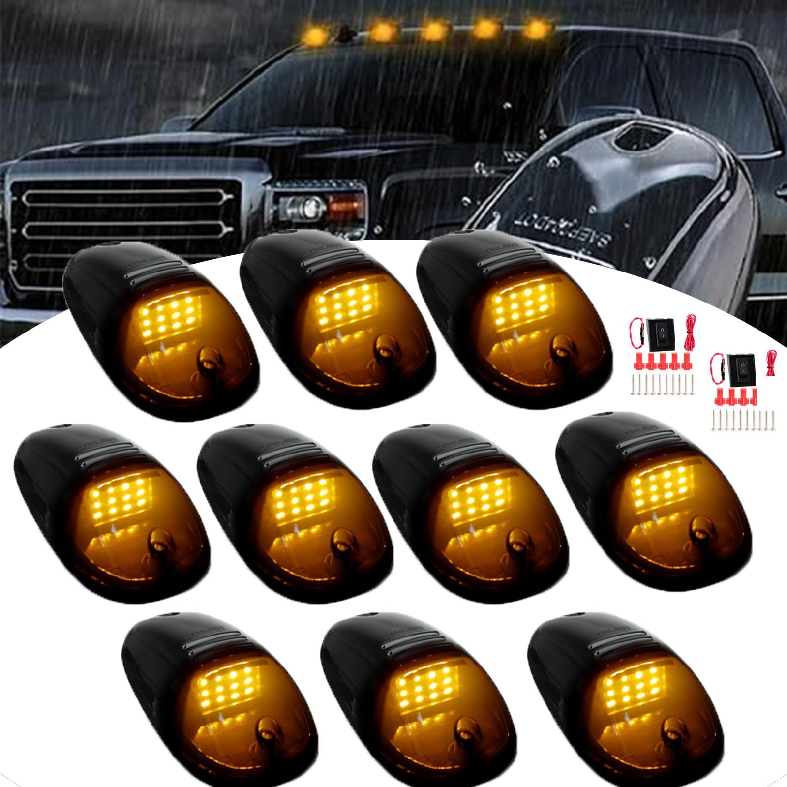 Wireless Solar Powered Cab Lights for Trucks - No Drill Installation, Waterproof & Durable LED Lights for Off-Road, Camping & Night Driving