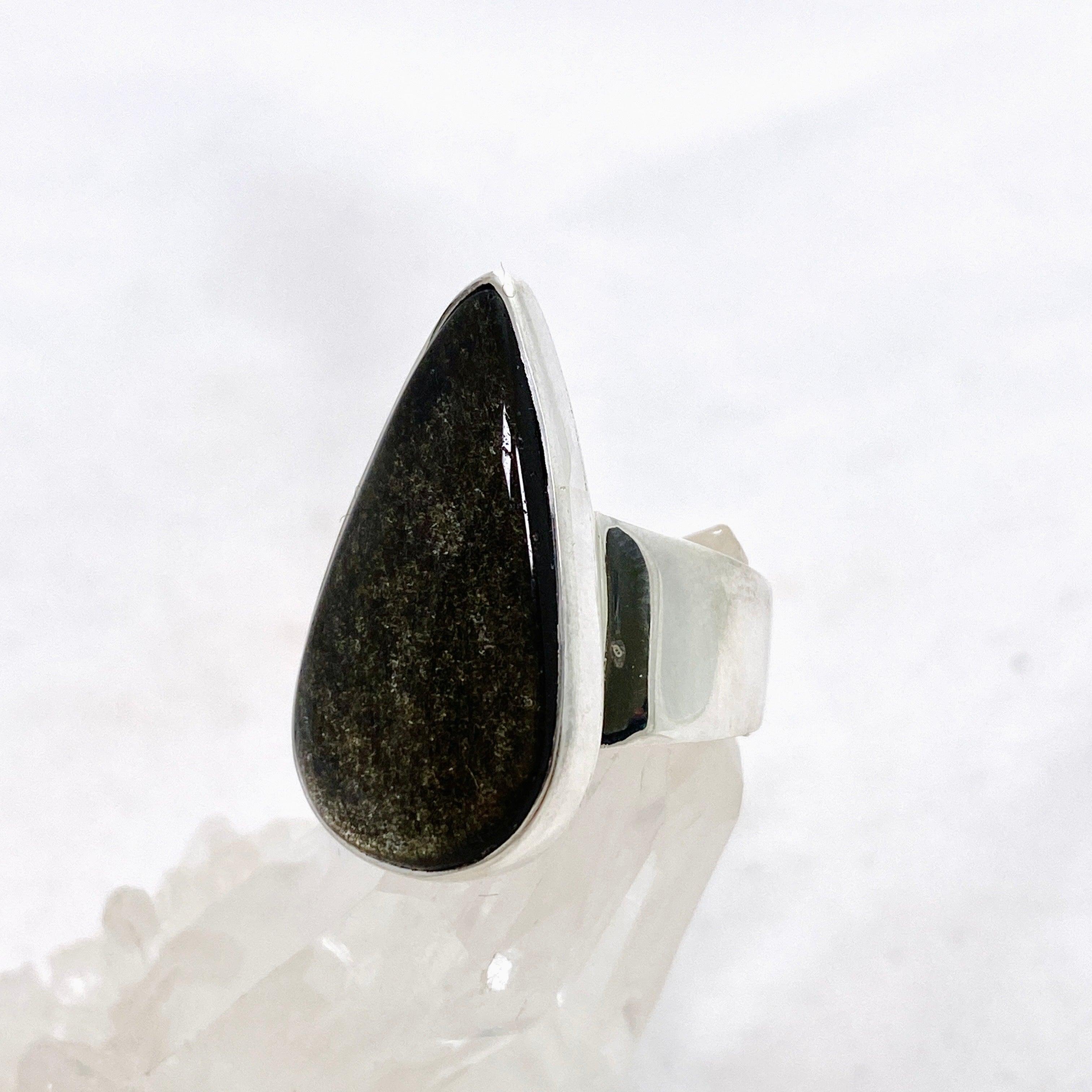 Goldsheen Obsidian Teardrop Cabochon Ring - Size 7 - KRGJ3343 - Elegant Jewelry for Women, Perfect for Weddings, Parties & Special Occasions