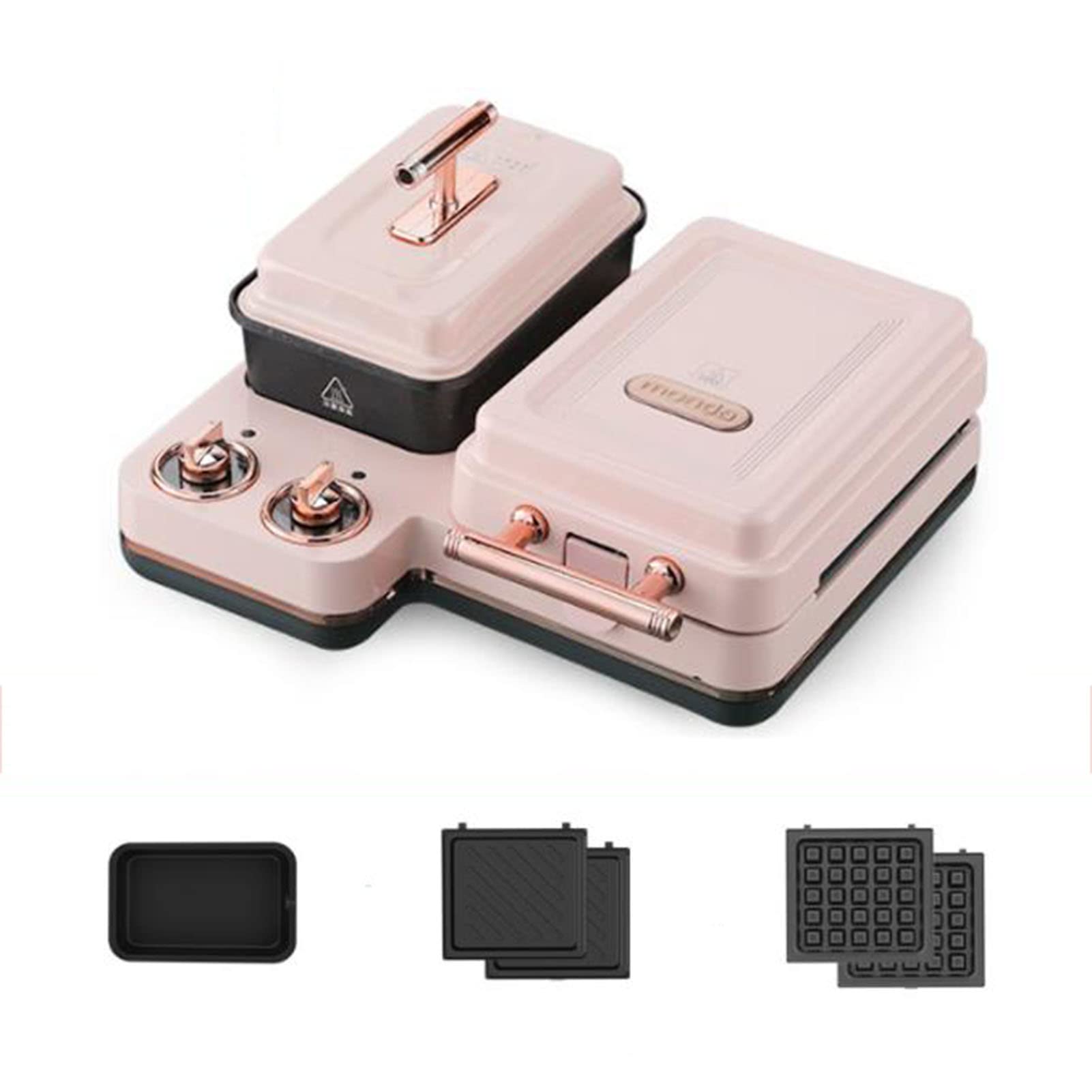 VARADOMO 2-in-1 Waffle Maker & Sandwich Toaster - Non-Stick Electric Breakfast Maker for Waffles, Paninis, Grilled Cheese - Perfect for Home, Office & Dorm Room (Pink)