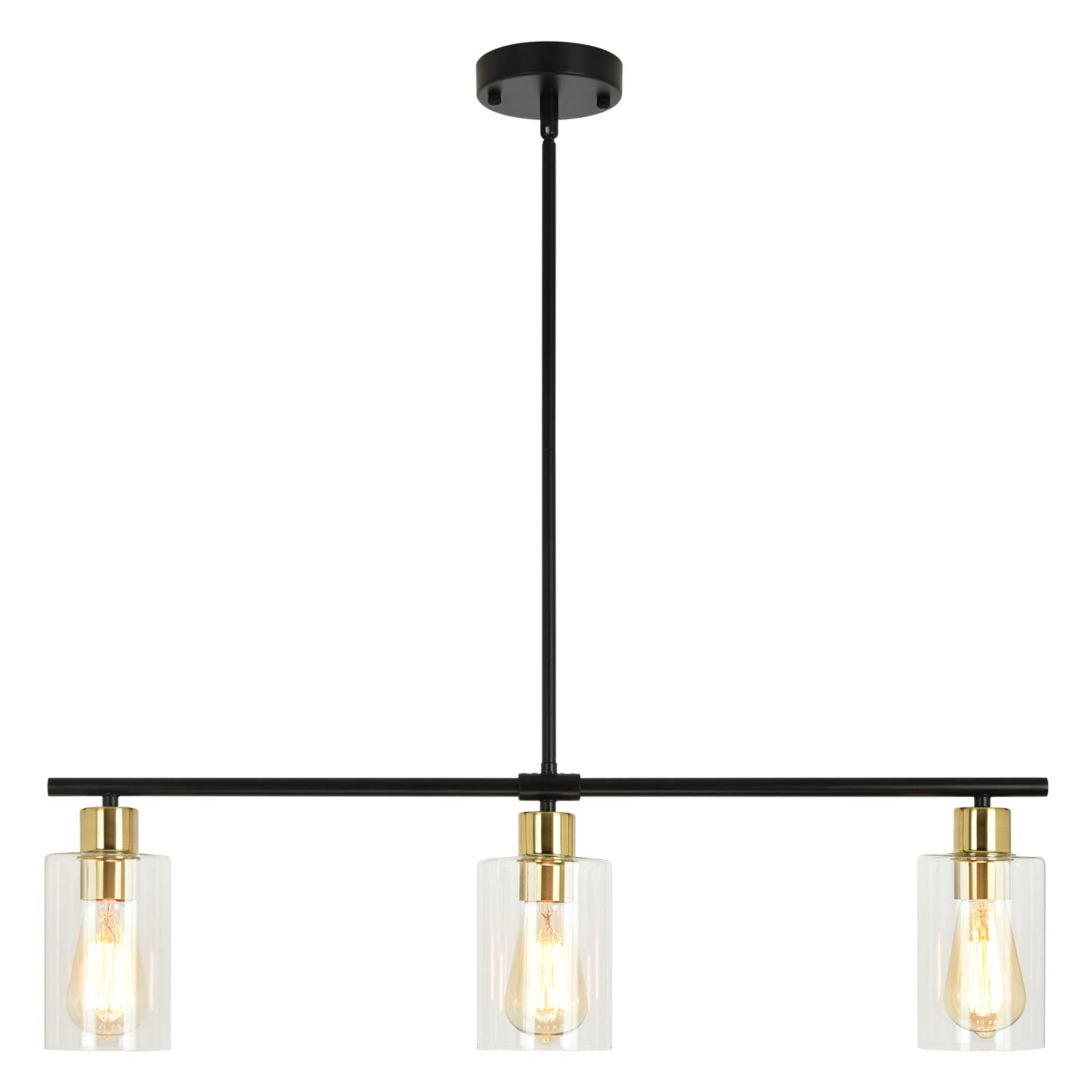 Modern Farmhouse Black & Gold 3-Light Pendant Chandelier with Glass Shades - Kitchen Island Lighting, Dining Room, Living Room, Bedroom, Entryway & Foyer Decor - Perfect for Farmhouse, Industrial & Contemporary Home Styles