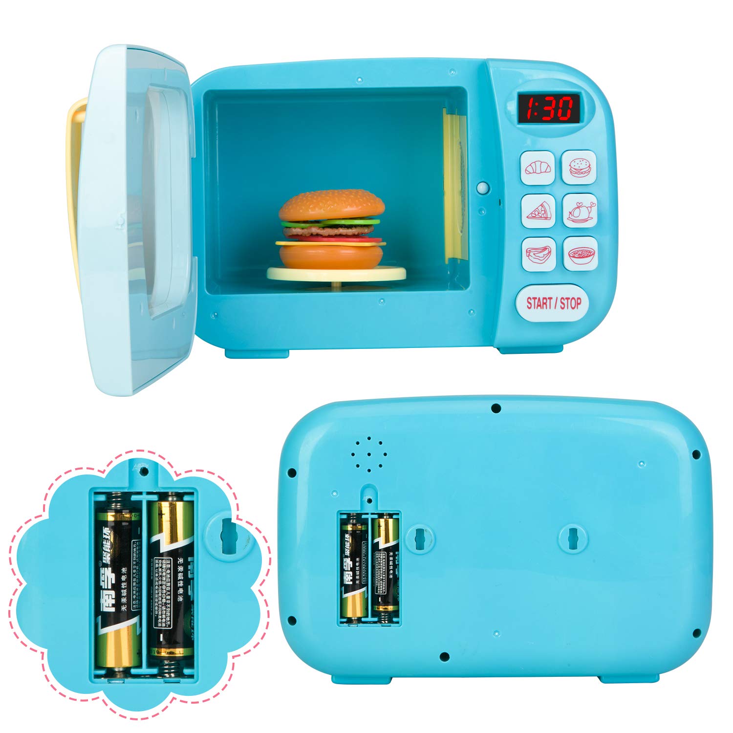Best Kids Microwave Toy Kitchen Playset with Light & Sound - Pretend Play Electronic Oven with Play Food & 6 Color DIY Play-Doh for Toddlers Ages 3+ (Blue) | Fun Learning Toy for Preschoolers & Role Play Games