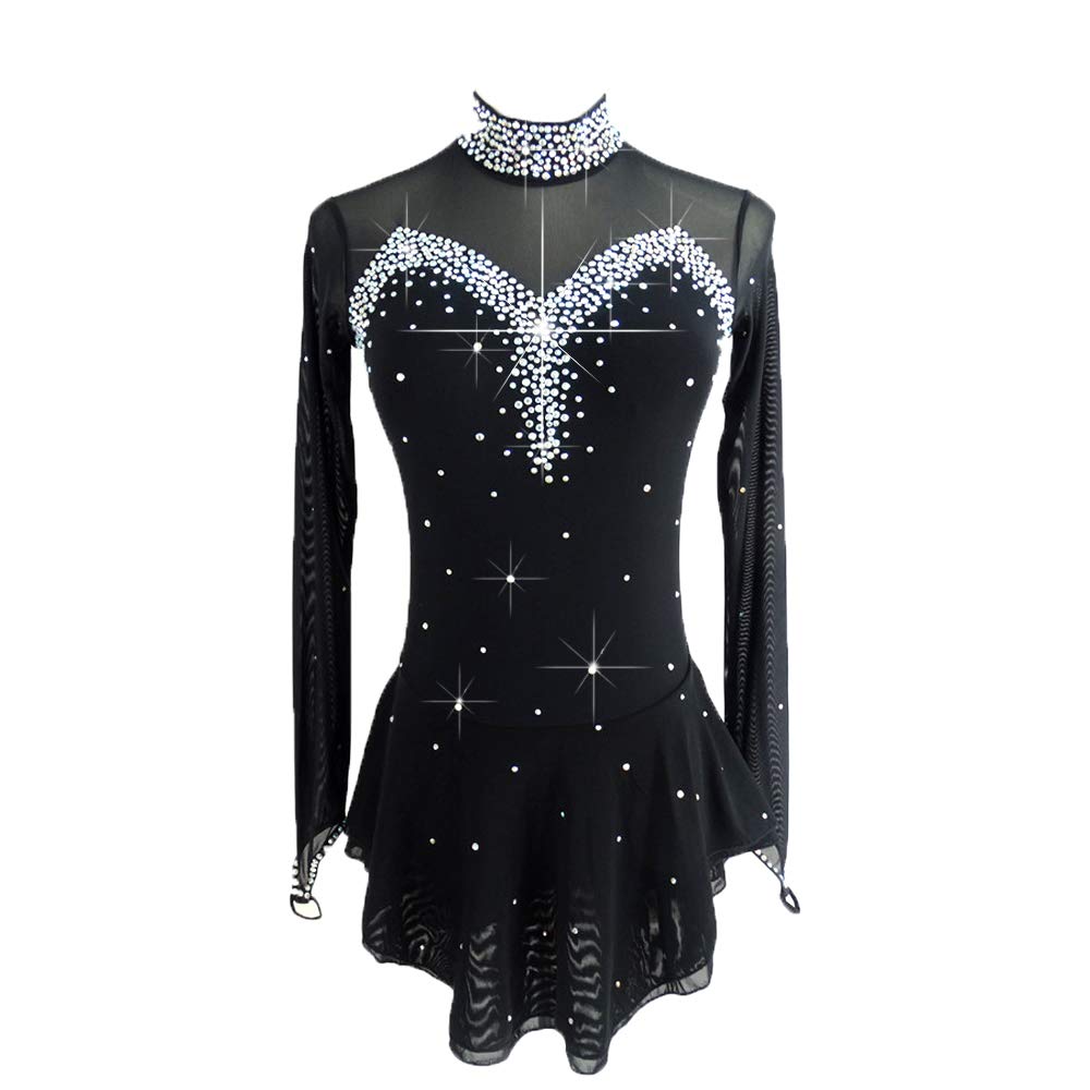 LIUHUO Blue Ice Figure Skating Dress for Girls & Women - Elegant Backless Long-Sleeve Beaded Competition Dress | Perfect for Ice Skating Performances, Competitions & Dance Shows