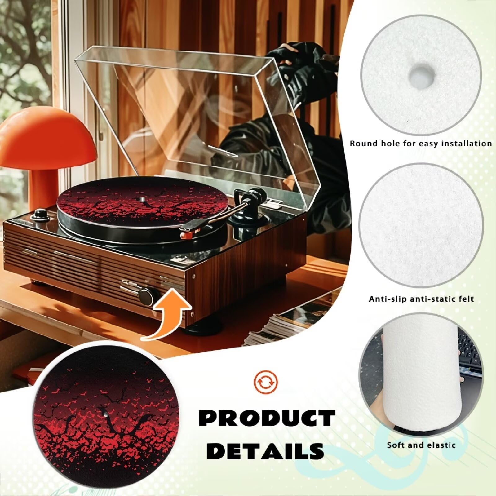 Halloween Bats Red Slipmat - Anti-Static & Anti-Slip Turntable Mat for Vinyl Record Players - Large Rubber Turntable Accessory for DJs & Music Lovers - Perfect for Halloween Parties & Music Studio Decor