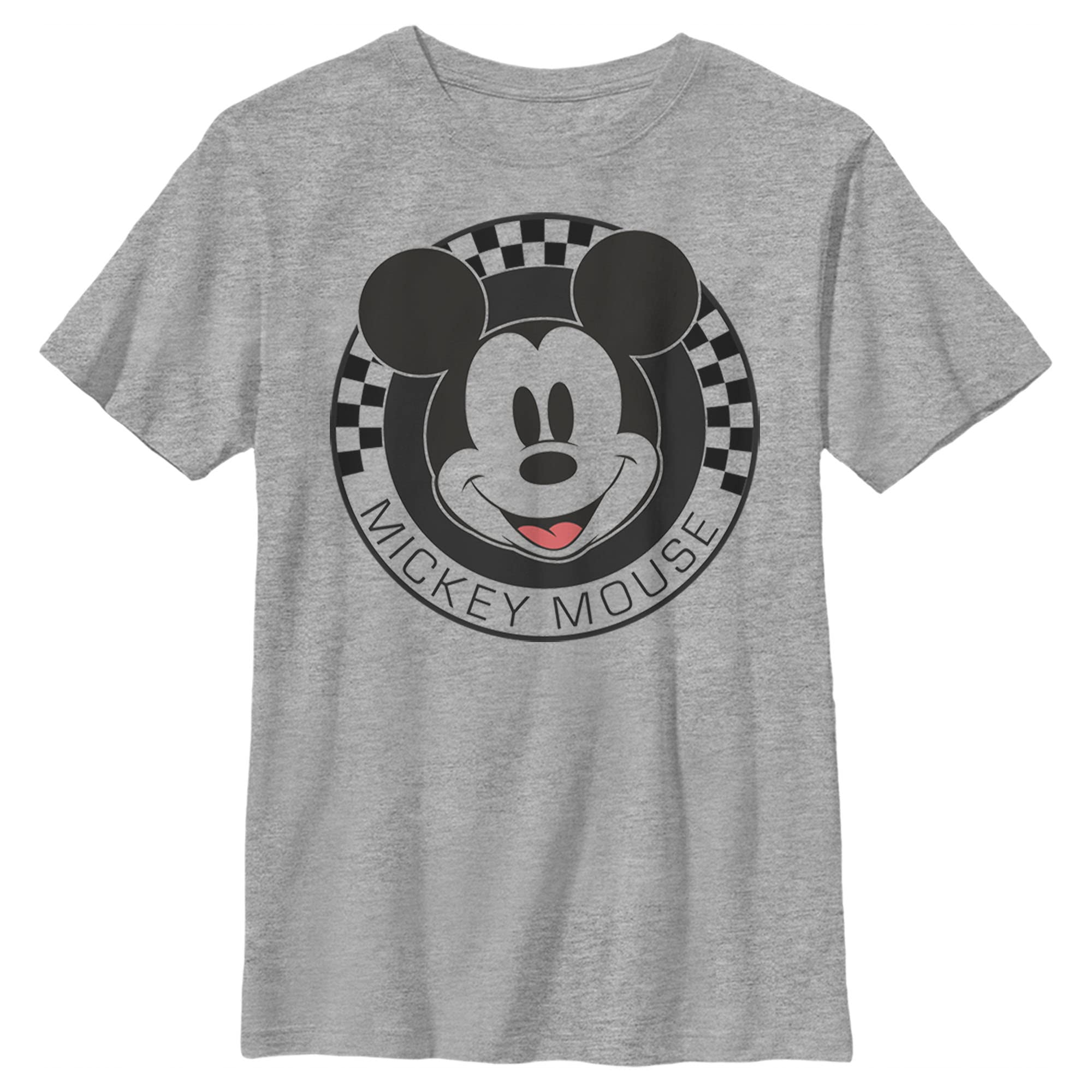 Disney Mickey Mouse Checkered Boys Heather Crew Neck T-Shirt - Soft Cotton Casual Tee for Kids, Boys & Toddlers - Perfect for School, Playdates & Everyday Wear