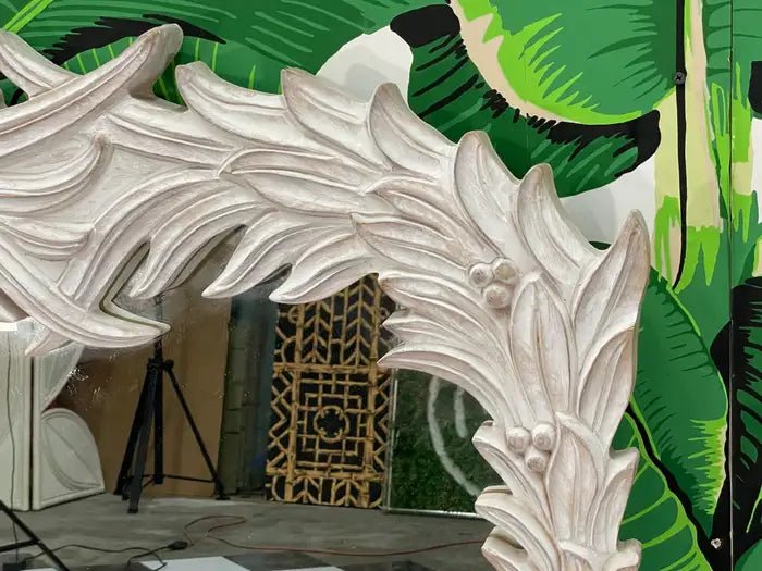 Handmade Carved Indian Mirror with Frond Design - Boho Wall Decor for Bedroom, Living Room & Bathroom