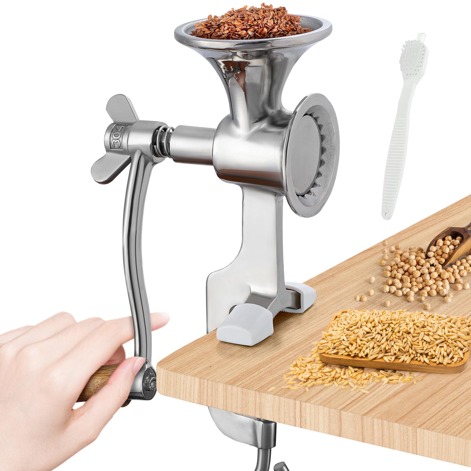 Premium Stainless Steel Manual Grain Mill - Adjustable Hand Crank Coffee Grinder for Beans, Spices, Pepper & Corn | Perfect for Home Brewing, Camping & Off-Grid Living