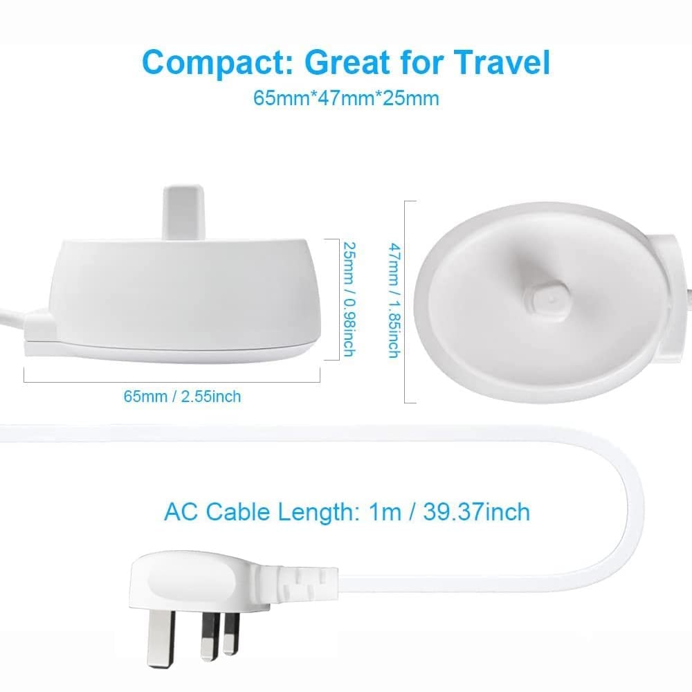 Oral B Braun Electric Toothbrush Replacement Charger - Waterproof IPX7 Travel Base Inductive Charger (Model 3757) | Compatible with Most Oral B Toothbrushes | Perfect for Home, Travel & Daily Oral Care