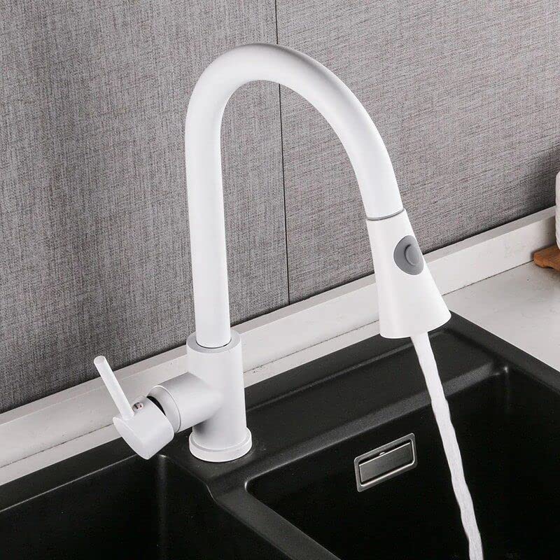 InArt Brass Single Lever Kitchen Sink Mixer 360° Rotatable Pull Out Faucet - White | Modern Water-Saving Design for Cooking, Washing Dishes & Filling Pots