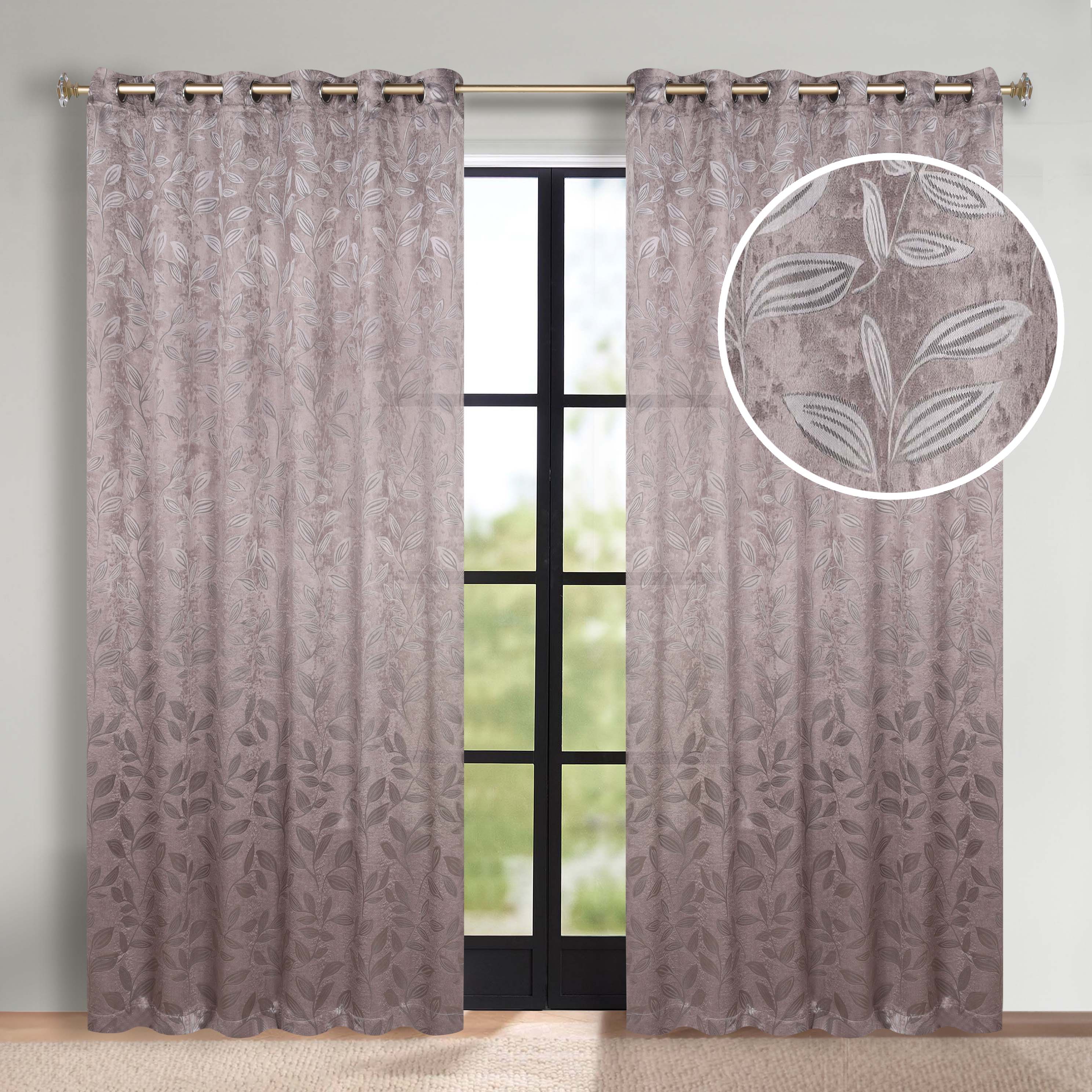 Leaves Grommet Blackout Curtains Set of 2 - Thermal Insulated Room Darkening Drapes for Bedroom & Living Room - Noise Reducing Window Treatment for Home Decor
