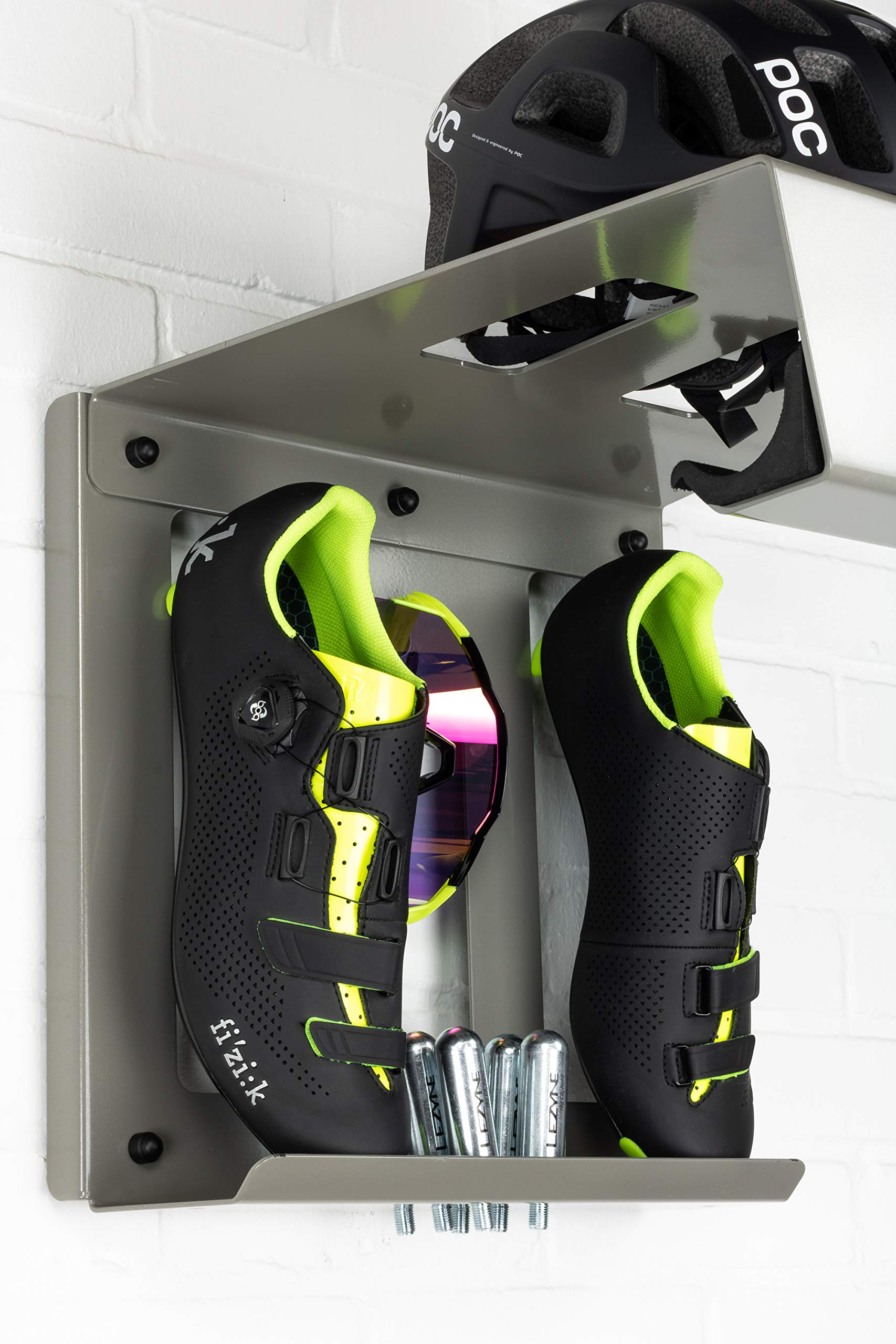 Wall Mount Bike Rack - Heavy Duty Bike Storage System for Road & Mountain Bicycles | Space Saving Bike Shelf with Helmet & Shoe Storage | Indoor & Garage Bike Wall Mount (Silver Metallic) | Perfect for Small Apartments, Cycling Enthusiasts & Home Gym Organization