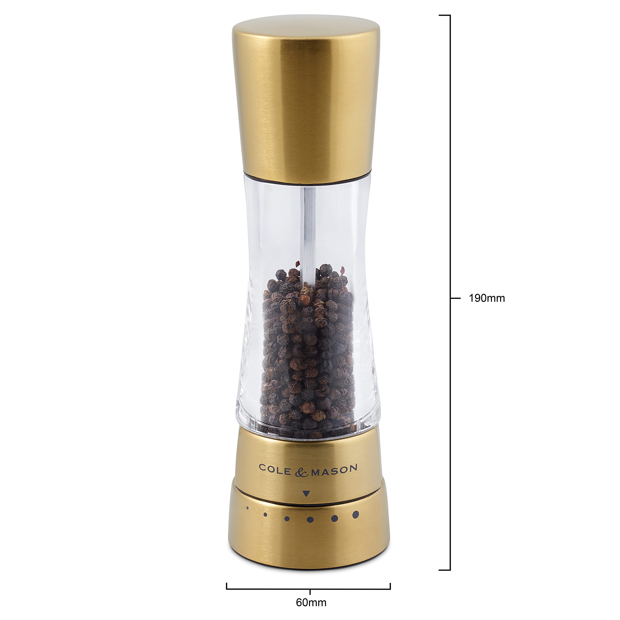 Cole & Mason Derwent Gold Salt and Pepper Grinder Set - Premium Stainless Steel & Acrylic Mills with Gourmet Precision+ Technology - 190mm Height - Perfect for Kitchen, Dining Table & Gift Giving