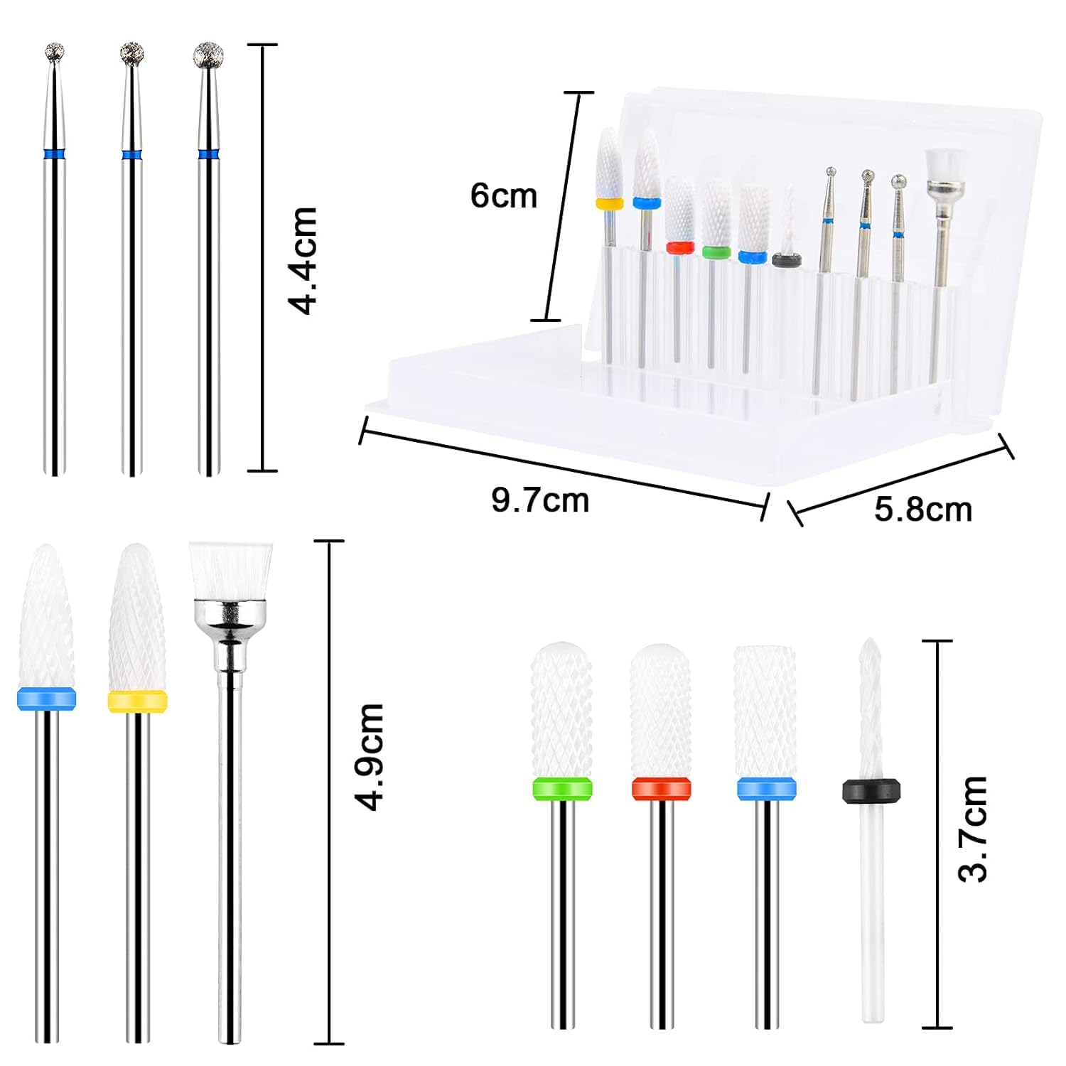 Professional 10-Piece URAQT Ceramic Nail Drill Bit Set - 3/32