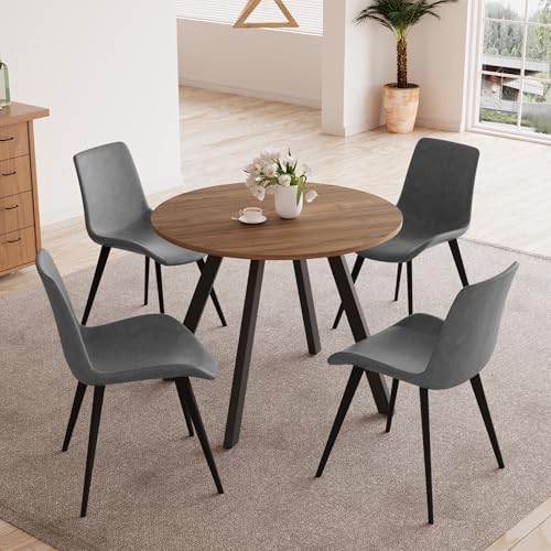 Walnut Table+4 Grey Chairs