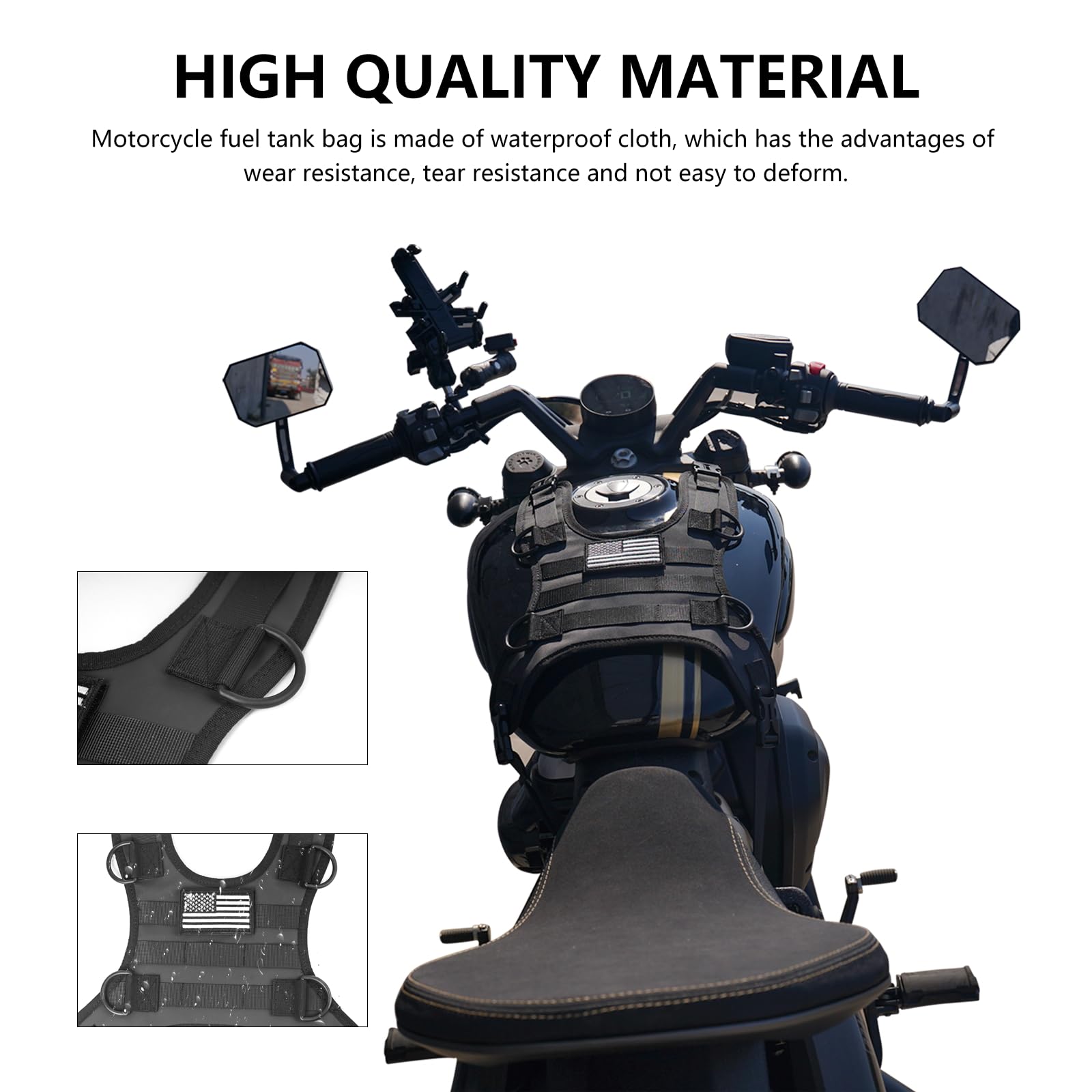 Universal Motorcycle Fuel Tank Bag Mounting Base - Waterproof Saddle Bag/Tail Bag/Seat Bag Mounting Accessory with US Flag Design | Perfect for Long-Distance Rides, Commuting & Adventure Motorcycling