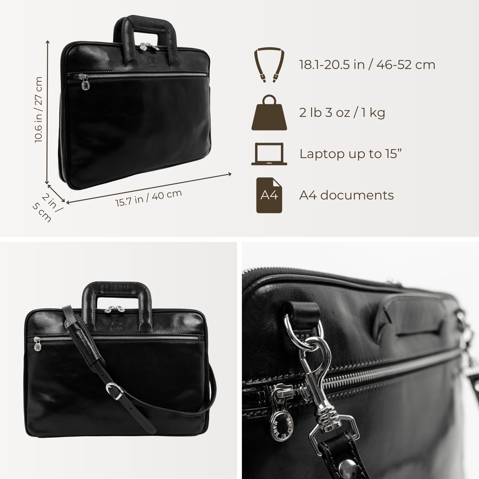 Premium Slim Leather Briefcase for Men & Women - Italian Handmade Laptop Bag with Timeless Design - Perfect for Business, Office & Travel Accessories