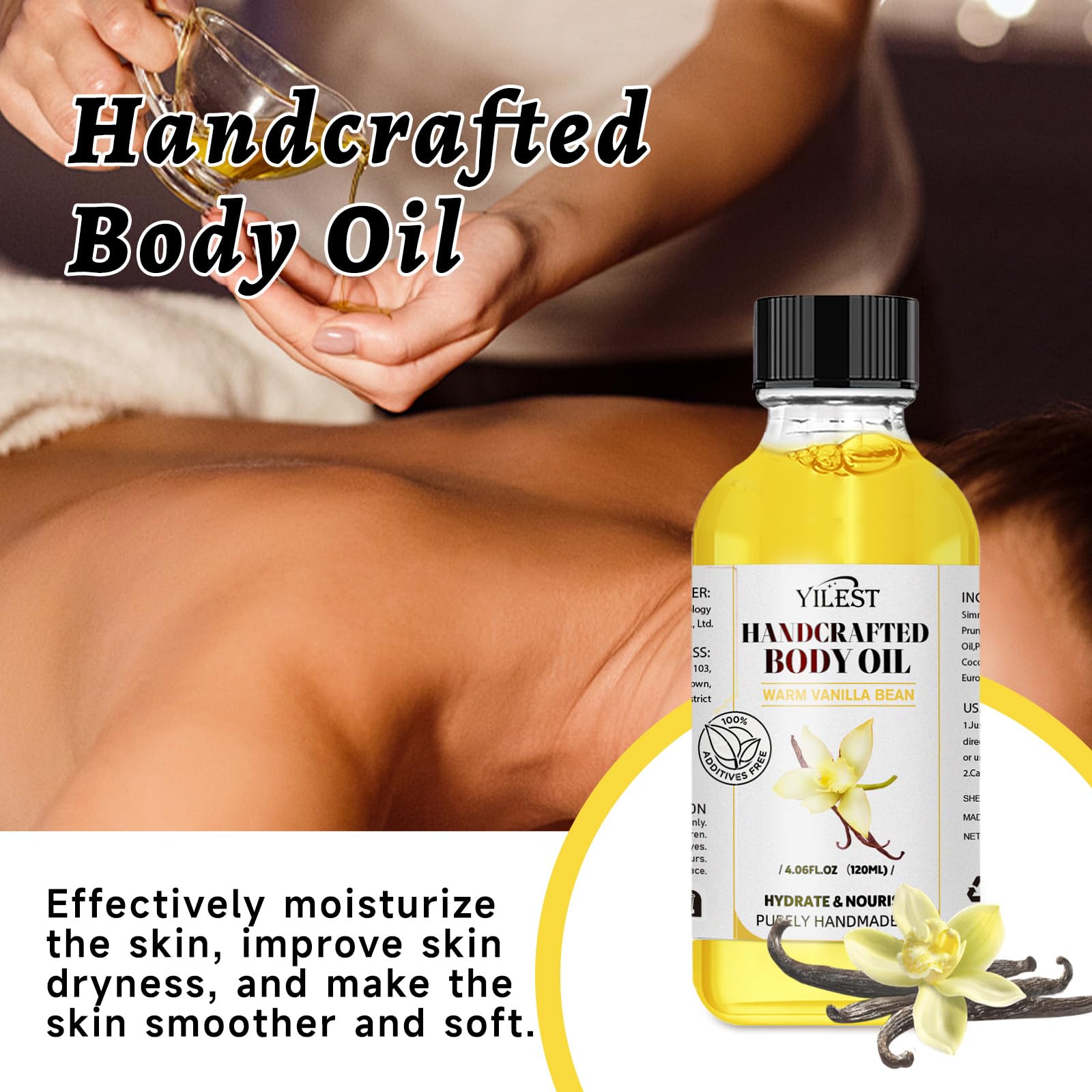 Organic Vanilla Body Oil for Dry Skin - Moisturizing & Hydrating Handcrafted Body Oil with Coconut Cream Pie Scent - All-Natural Body Juice Oil for Women & Men - Perfect for Massage, Aromatherapy & Daily Skincare Routine