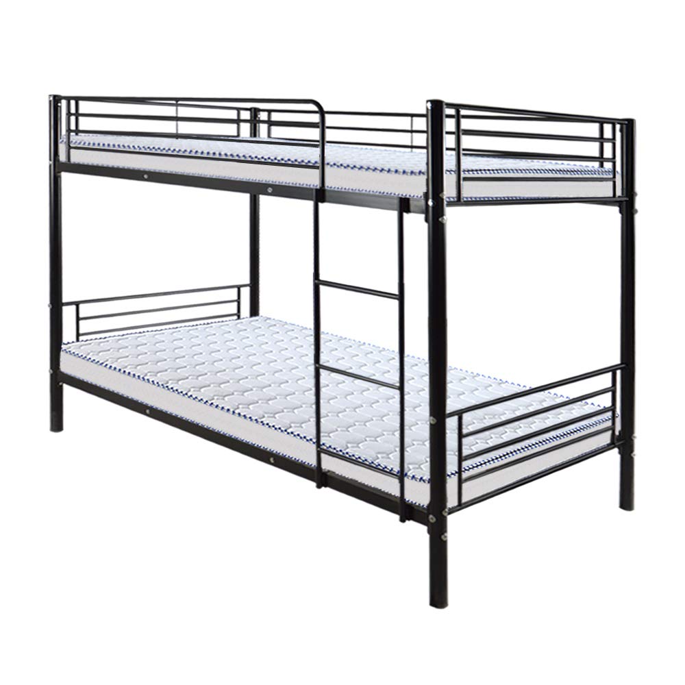 Sturdy Metal Bunk Bed with Ladder - Twin Size Kids Bunk Bed in Black | Space-Saving Iron Bed Frame for Children's Bedroom, Dorm Room or Guest Room