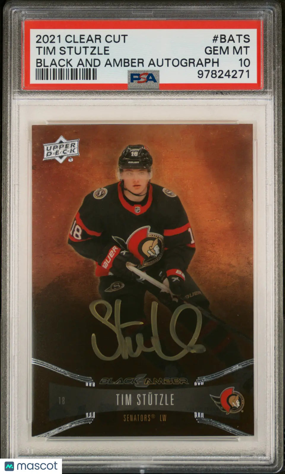 2021-22 Upper Deck Clear Cut Black & Amber Autographs Tim Stützle PSA 10 Gem Mint Hockey Trading Card - Perfect for Collectors, Investors & NHL Fans Display