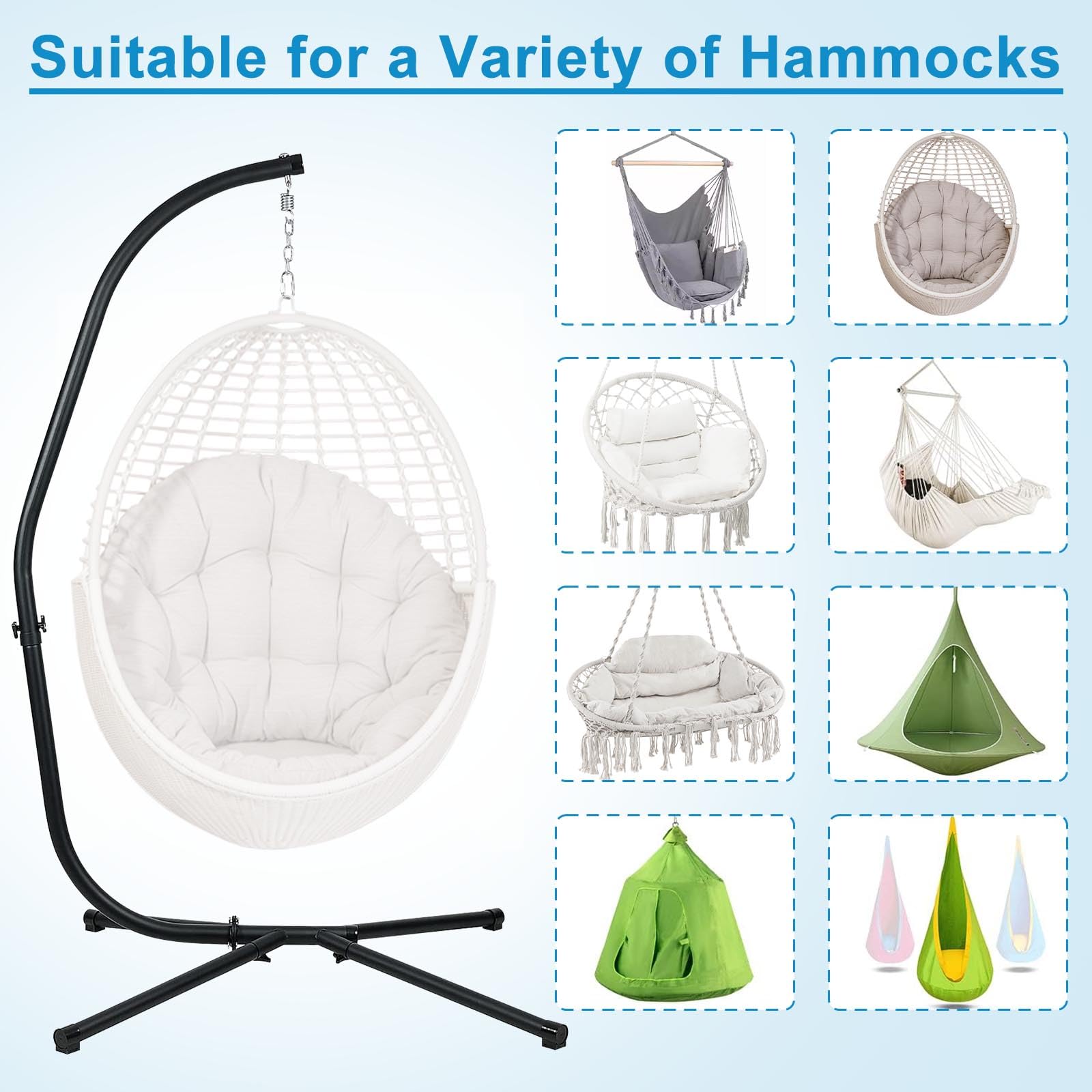BPS Heavy Duty Steel Hammock Stand for Hanging Chairs - 300 lb Weight Capacity - Perfect for Indoor/Outdoor Patio, Garden, Backyard & Porch Relaxation