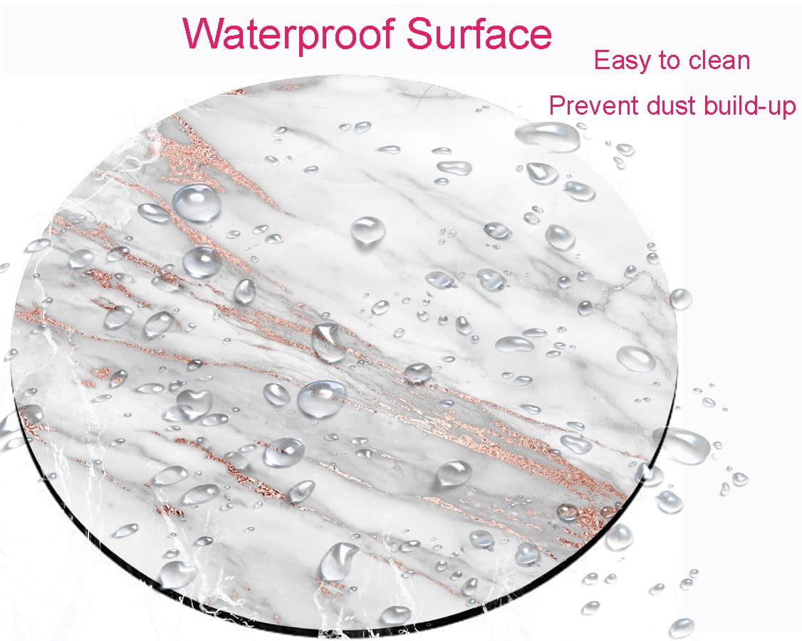 Premium White Rose Gold Marble Mouse Pad - Custom Round Non-Slip Rubber Base with Lycra Cloth, Washable Textured Surface for Wireless Mouse | Perfect for Office, Gaming & Home Computer Setup