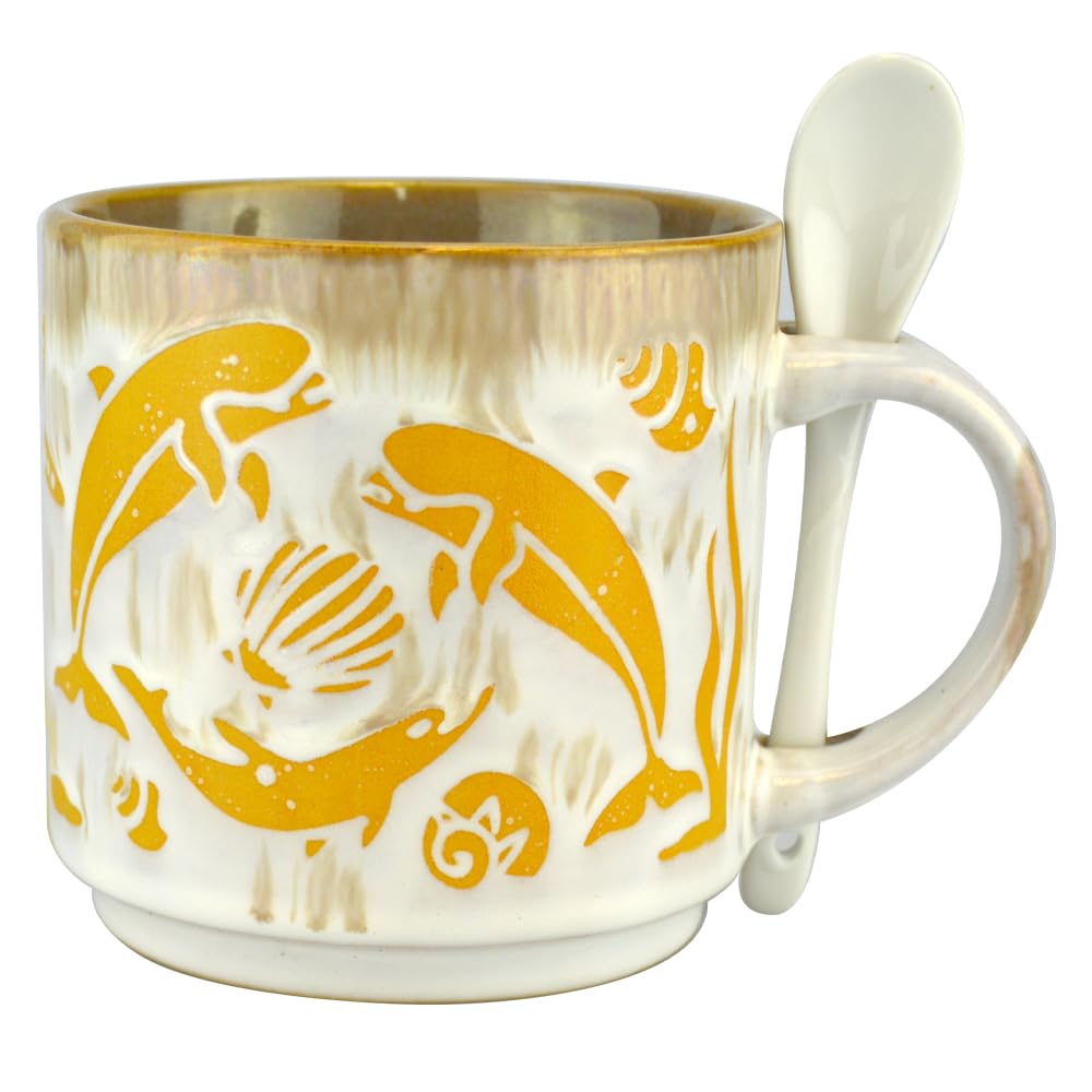 4-Pack Ceramic Espresso Cups Set with Seashell Design - 5oz Small Coffee & Tea Mugs for Home, Kitchen, and Cafe Use - Perfect for Espresso, Cappuccino, and Tea Time