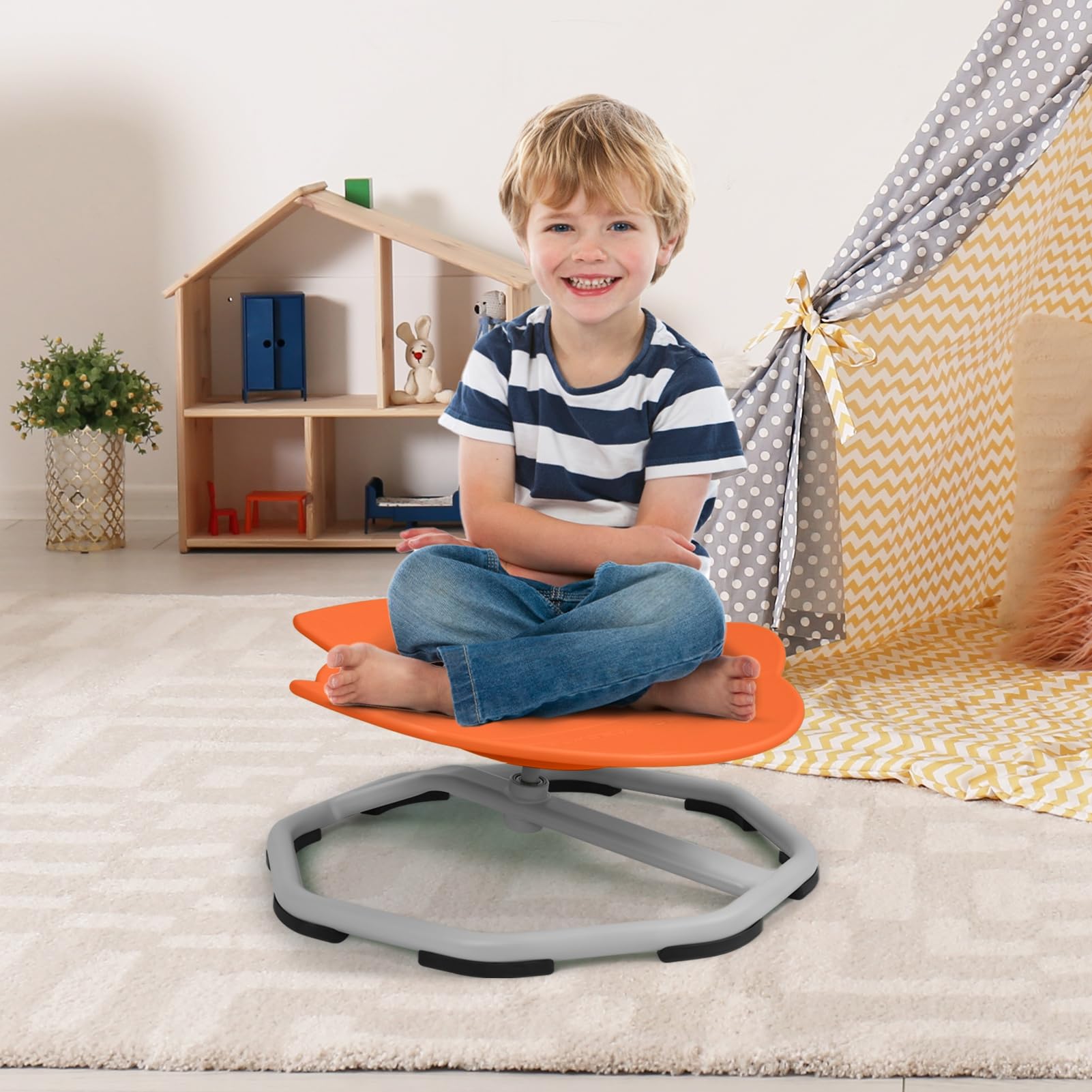 Best Spinning Chair for Kids - Sensory Swivel Chair for Body Coordination Training, Wobble & Spin Toy Seat (Orange) - Perfect for ADHD, Autism Therapy & Classroom Sensory Activities