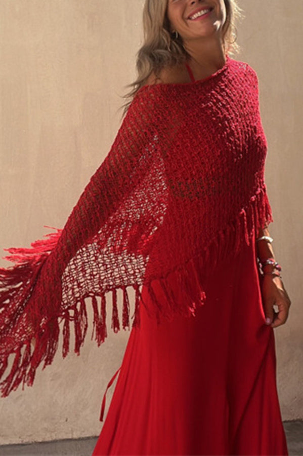 Stylish Sunset Breeze Hollow Out Tassel Knit Cover Up Top - Beachwear, Poolside, Summer Vacation Outfit