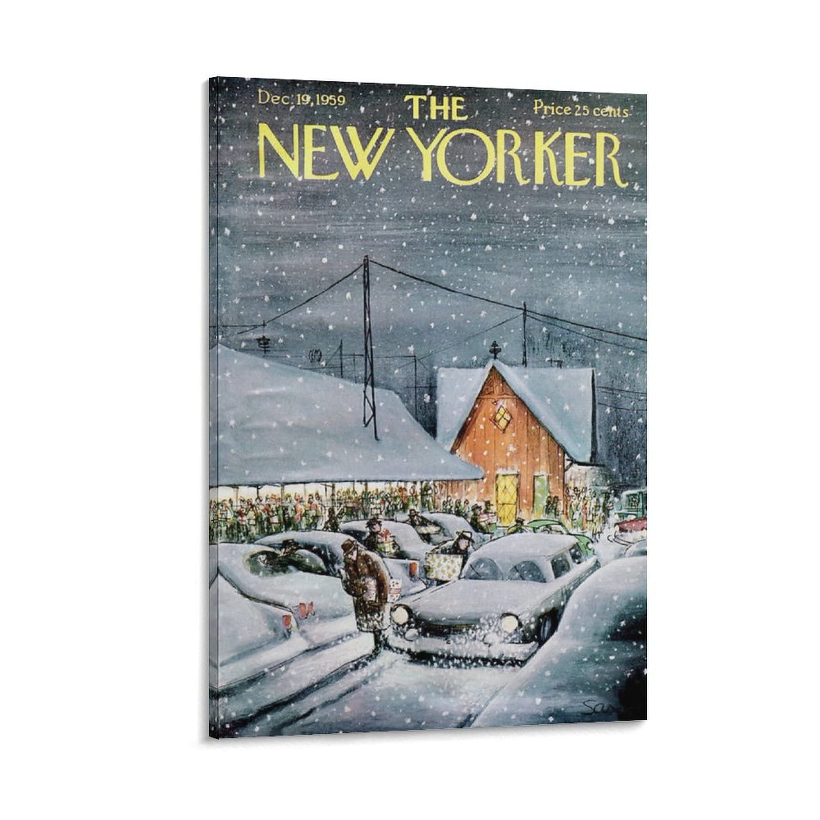 Vintage New Yorker December 19, 1959 Cover Poster - 20x30 Inch (50x75cm) Canvas Wall Art for Living Room, Bedroom & Office Decor - Frame Style 1 - Perfect Gift for Home Aesthetic & Wall Painting Enthusiasts