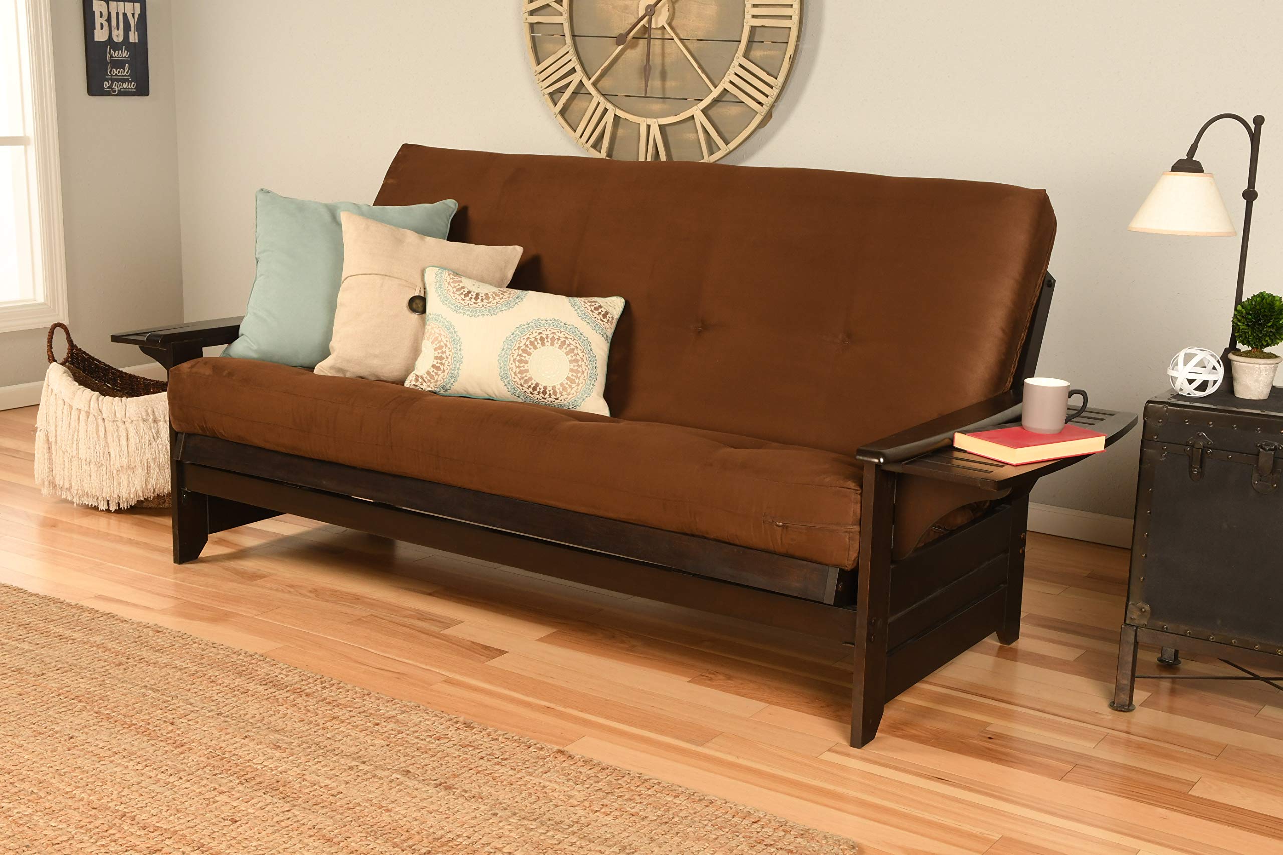 Kodiak Furniture Phoenix Full Size Futon Sofa Bed - Soft Suede Chocolate Brown for Living Room, Guest Room & Small Spaces