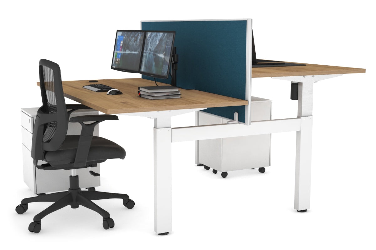Adjustable 2-Person H Bench Workstation - White Frame (1600L x 800W) with Cable Management | Ergonomic Office Desk for Collaborative Workspaces & Home Offices