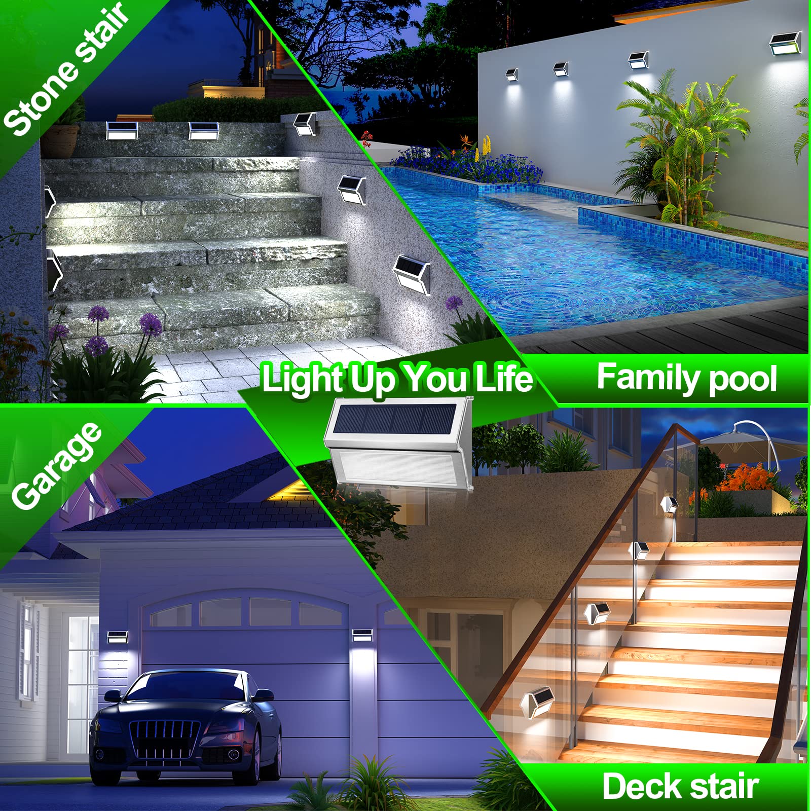 JSOT 10-Pack Solar Outdoor Lights Waterproof - 9 LED Solar Fence Lights for Deck, Garden, Backyard, Patio, Yard, Wall, Step & Pool Lighting | Cool White | Weather-Resistant Solar Post Lamps for Pathway, Stairs & Landscape Illumination