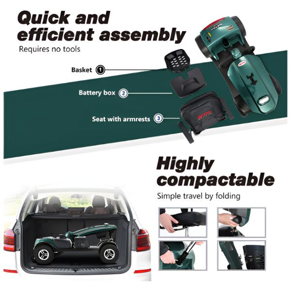 Metro Mobility Max Plus 4 Wheel Electric Scooter for Adults - Lightweight Foldable Mobility Scooter for Seniors & Disabled - Perfect for Shopping, Travel & Indoor/Outdoor Use