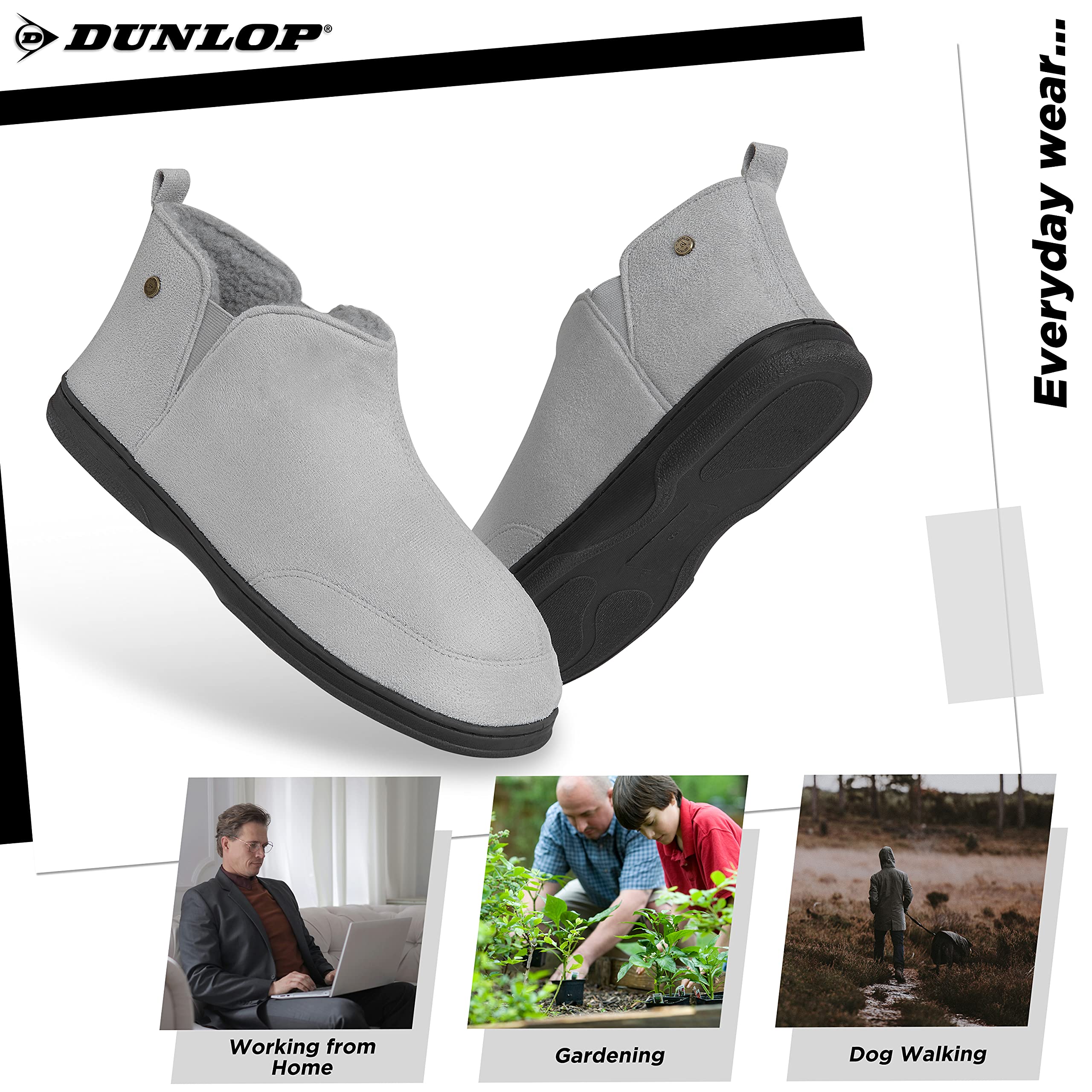 Dunlop Men's Memory Foam Boot Slippers with Non-Slip Rubber Sole - Warm House Shoes for Indoor/Outdoor Use - Perfect Gift for Dad, Husband & Boyfriend - Cozy Winter & Fall Footwear for Home, Office & Travel