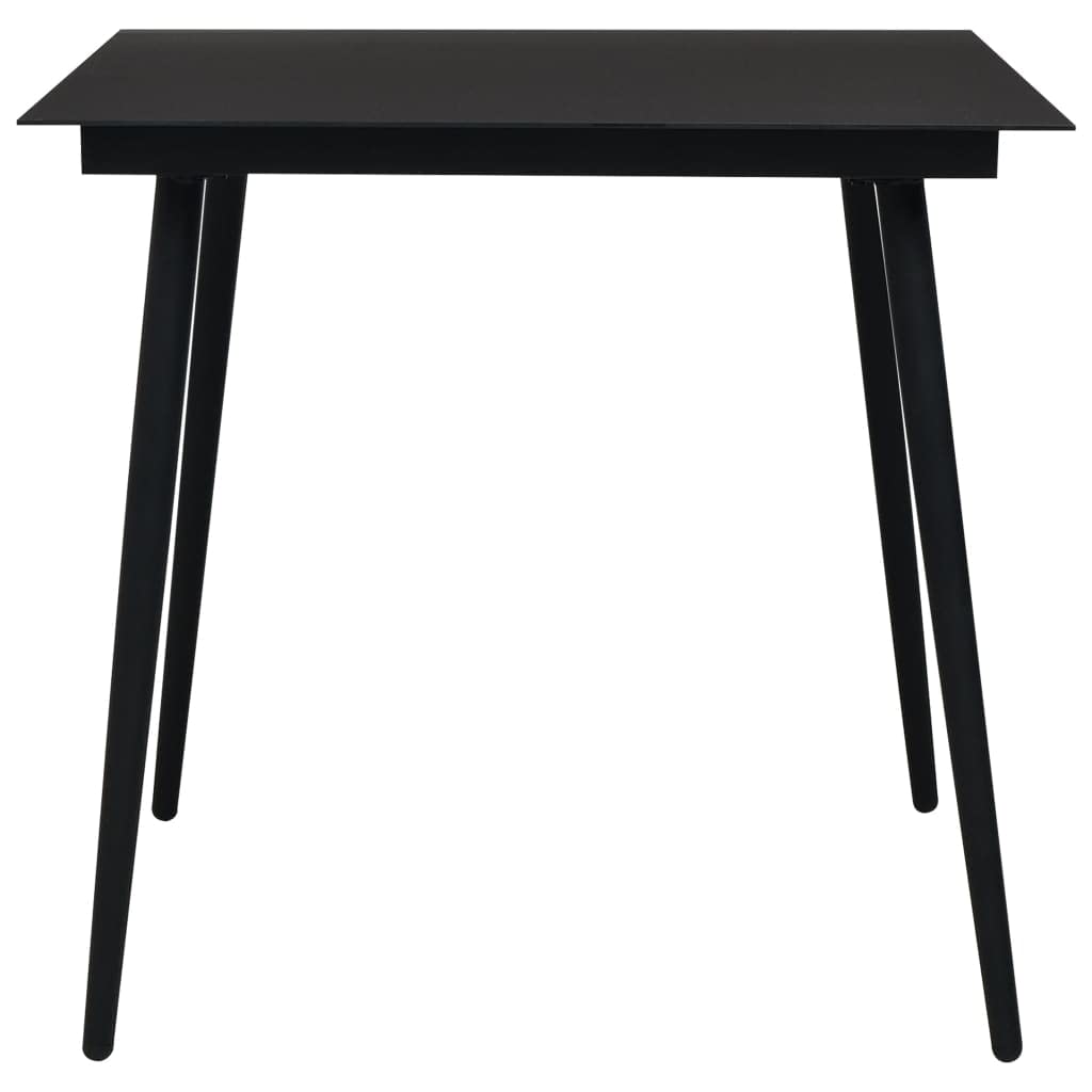 vidaXL Black Powder-Coated Steel and Glass Patio Dining Table – Weather-Resistant, Durable for Garden, Patio, Dining Room, Outdoor Entertaining, and Al Fresco Dining