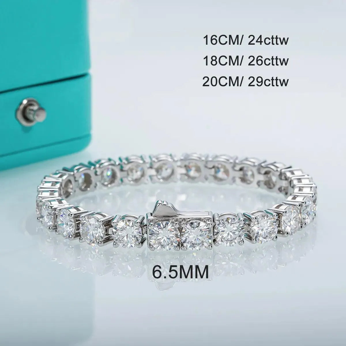 AnuJewel 6.5mm 24 Stone 29cttw D Color Moissanite Tennis Bracelet - 925 Sterling Silver Wedding Jewelry for Women - Perfect for Anniversaries, Bridal Gifts & Special Occasions