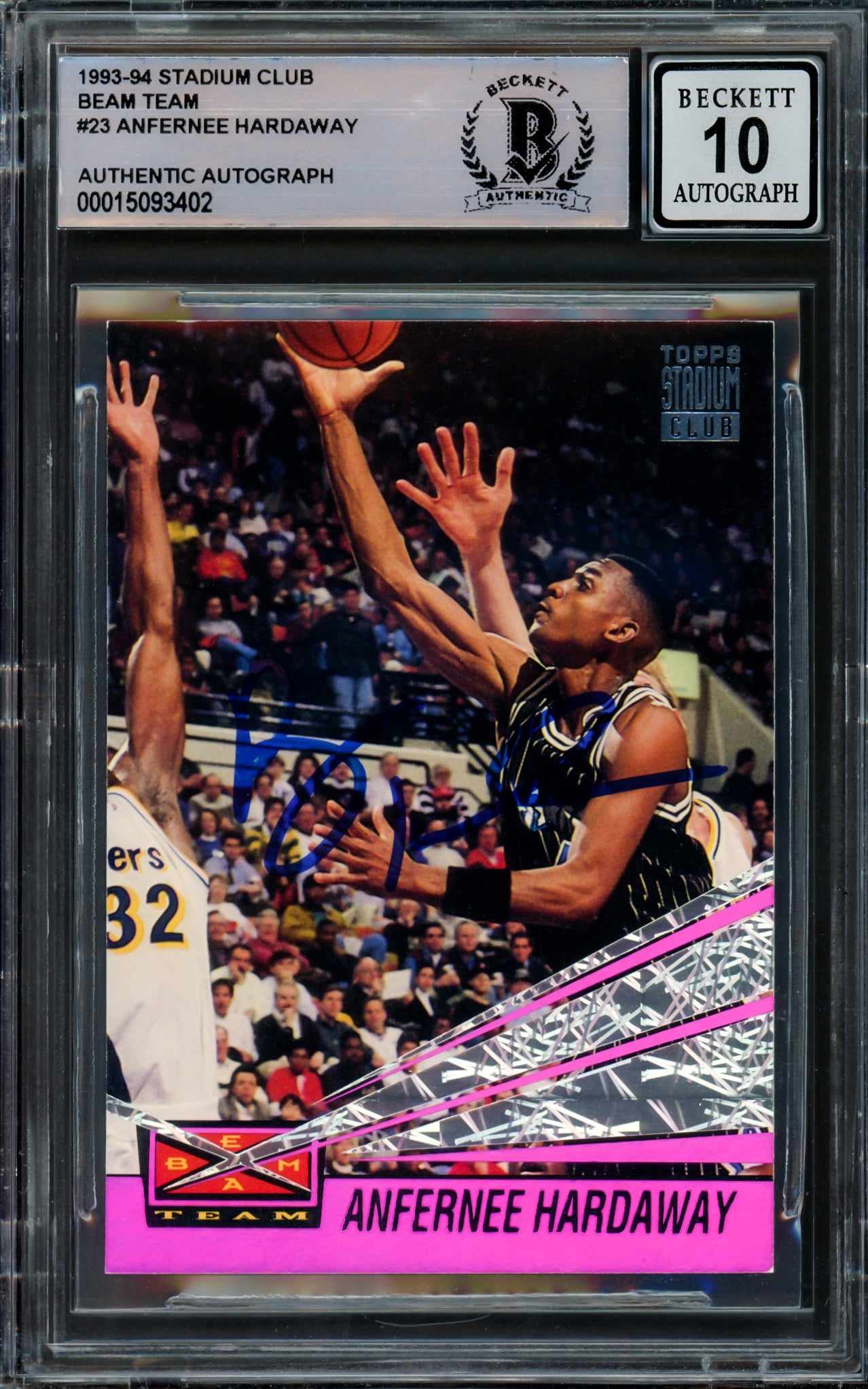 Anfernee Hardaway Autographed 1993-94 Stadium Club Beam Team Rookie Card #23 Orlando Magic - Beckett BAS Gem Mint 10 Grade - Stock #211049 - Perfect for NBA Memorabilia Collectors & Orlando Magic Fans
