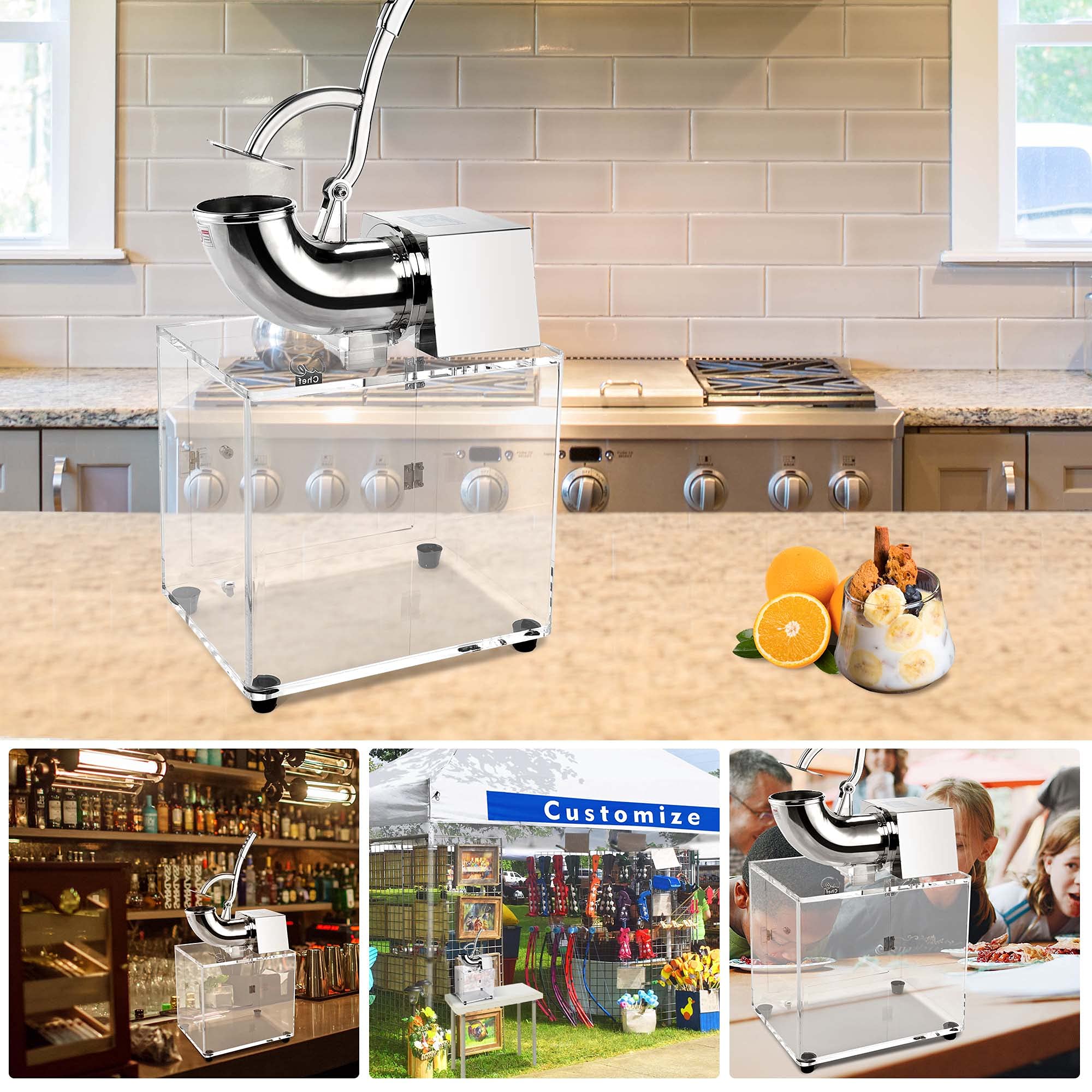 Yescom 250W Electric Snow Cone Machine - Stainless Steel Ice Shaver & Crusher with Dual Blades - Makes 440lbs/hr for Home & Commercial Use - Perfect for Parties, Events, and Summer Treats