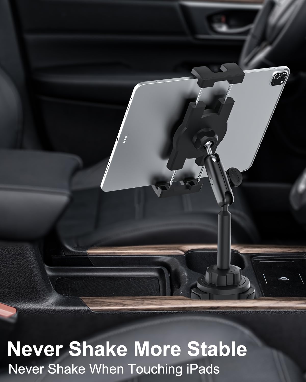 Car Cup Tablet Holder - Adjustable Metal Mount for iPad, Galaxy, Kindle (4-13