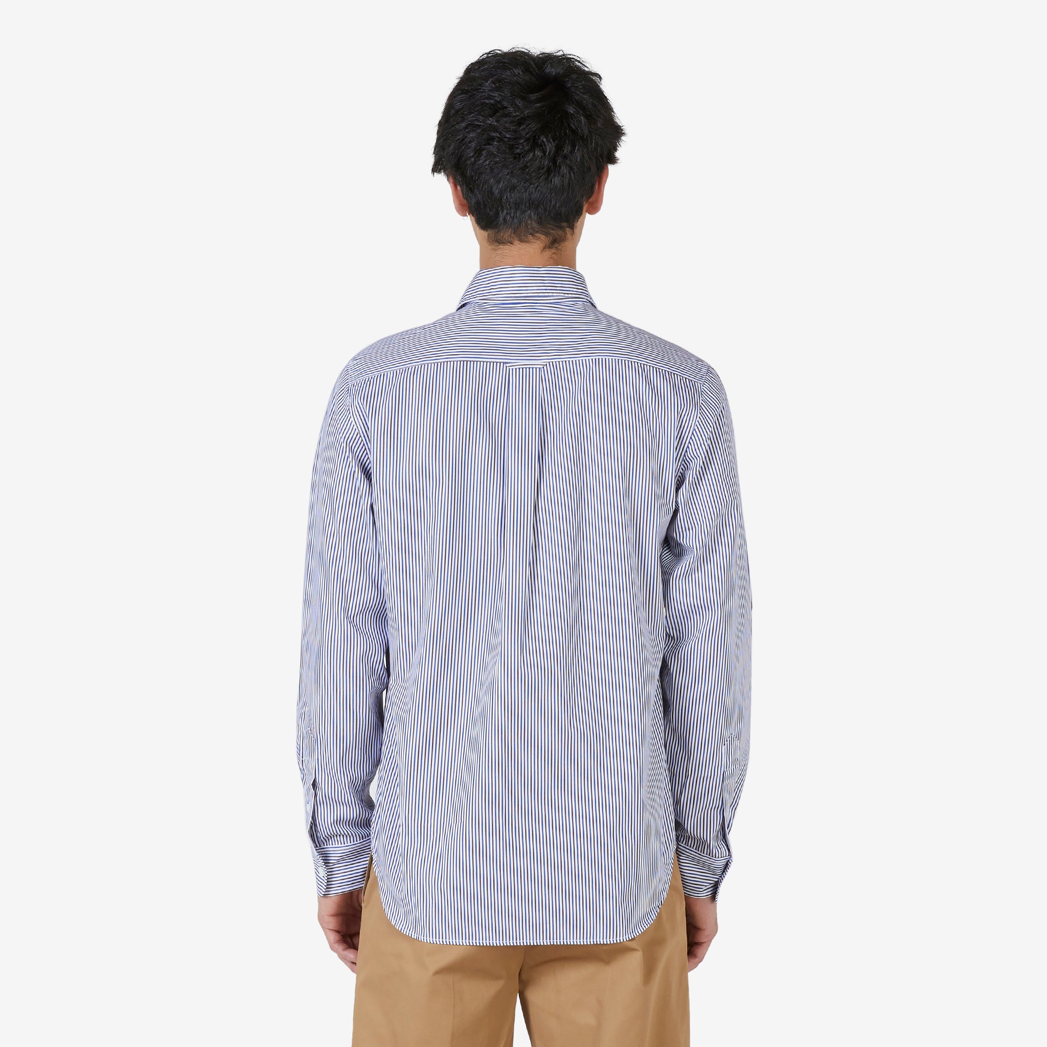 Classic Cotton Shirt with Logo Handwriting in Brown & Blue Stripes | Comfortable Casual Wear for Office & Everyday Outfits