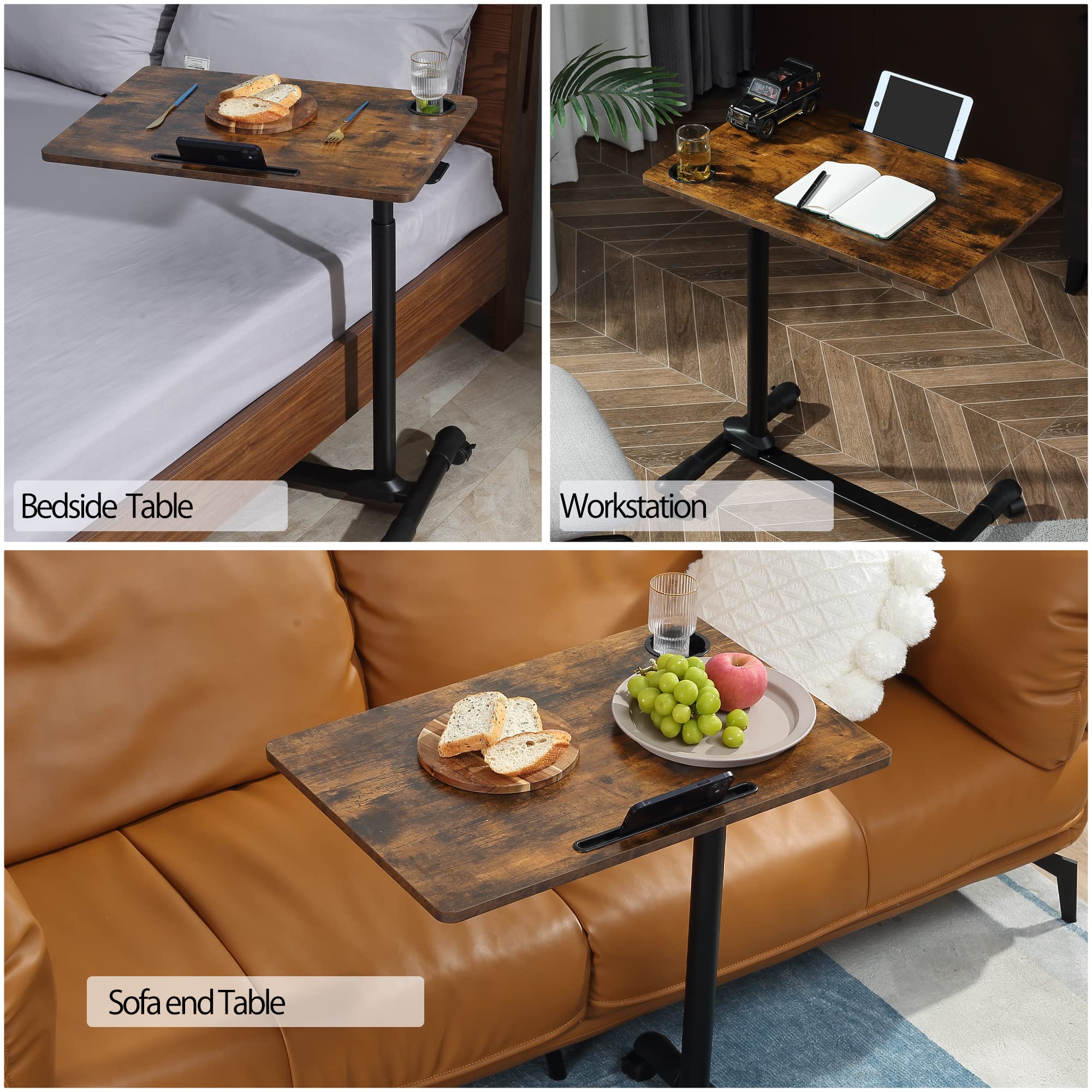 ETHU Adjustable Overbed Table with Wheels - Rolling Hospital Bedside Table for Laptop, Meals & Medical Use - Portable Tray Table for Home, Nursing & Patient Care