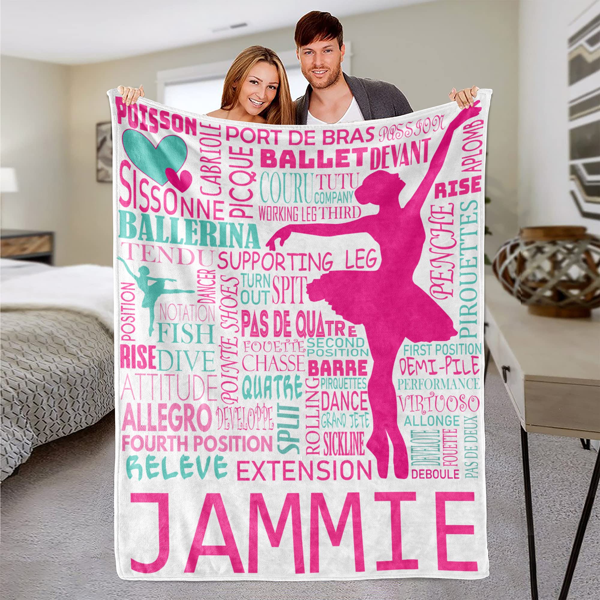 Personalized Ballet Blanket for Girls - Custom Name Ballerina Throw Blanket - Soft Dance Gift for Dancers & Ballet Lovers (50
