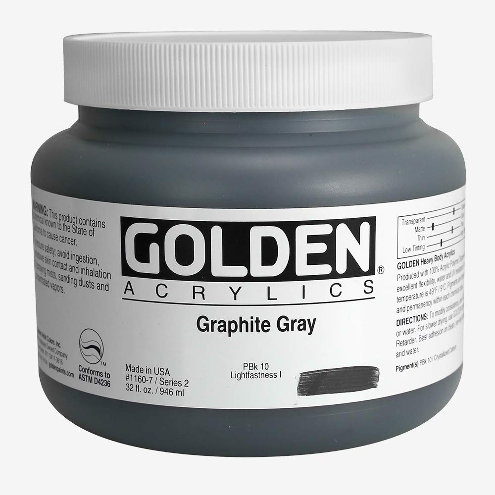 GOLDEN Heavy Body Acrylic Paint - Professional Grade Graphite Gray (32 fl oz Jar) | Opaque Acrylics for Canvas Painting, Fine Art & DIY Crafts