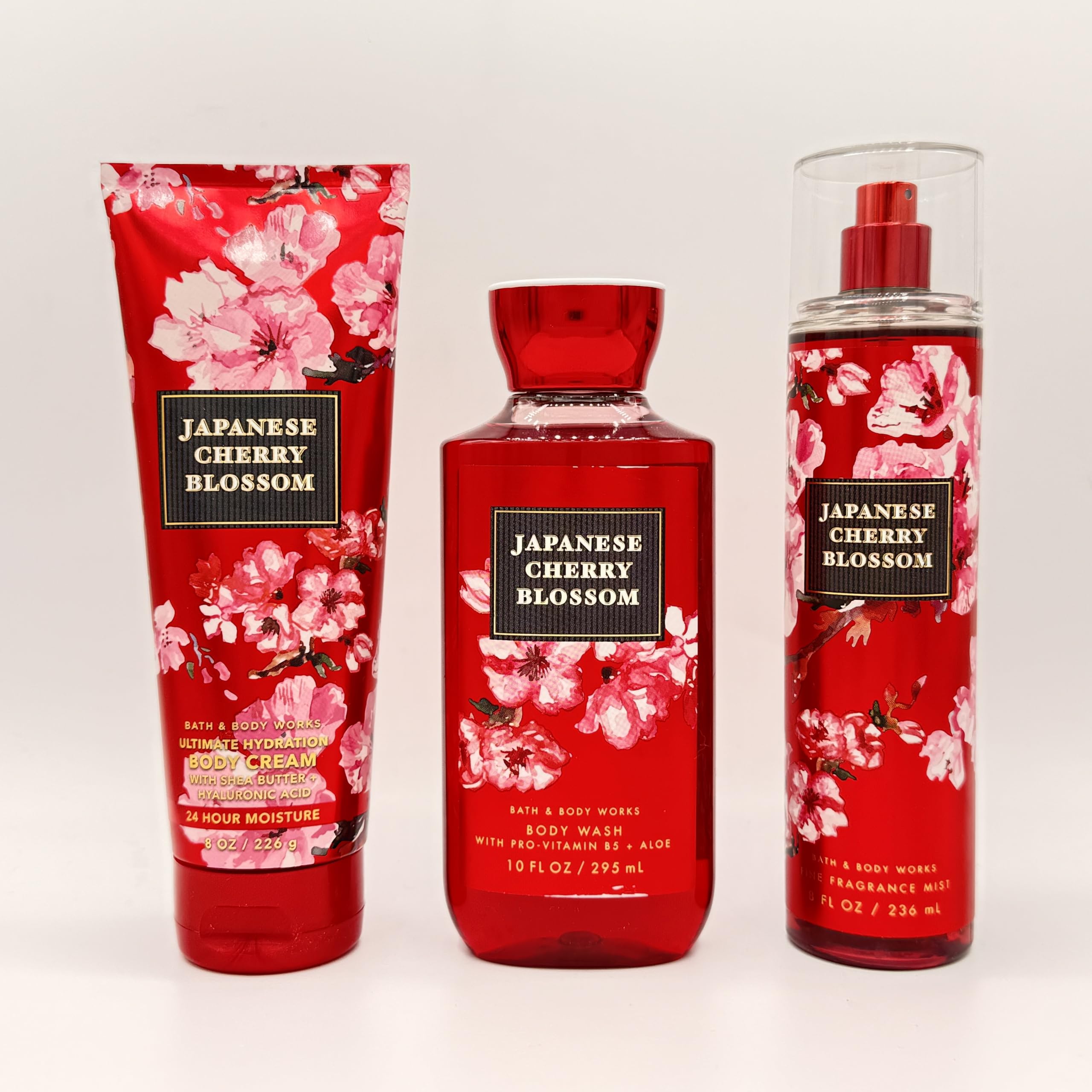 Japanese Cherry Blossom 3-Piece Bath & Body Gift Set - Moisturizing Body Cream, Hydrating Shower Gel & Refreshing Fragrance Mist | Perfect for Spa Day, Self-Care Routine & Romantic Gifts