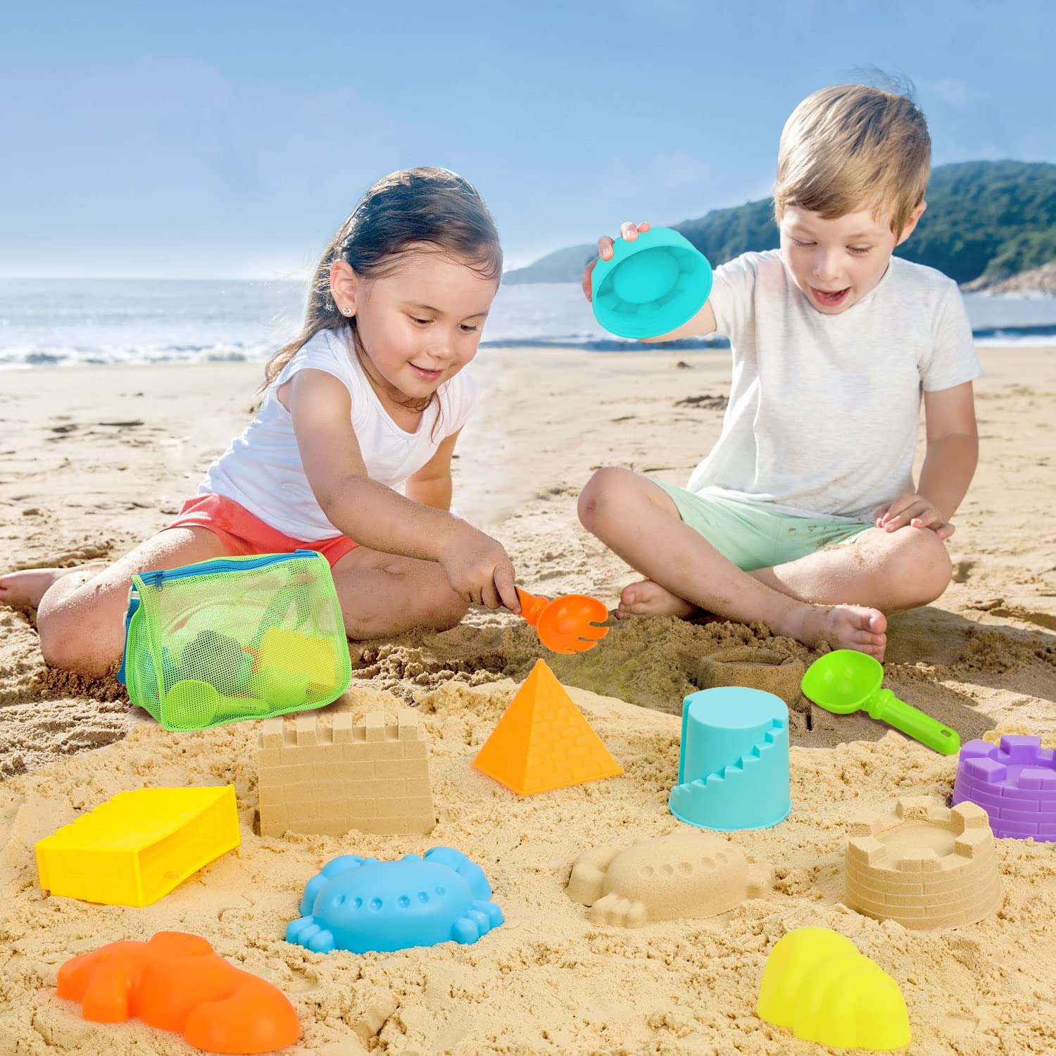 TOY Life Kids Beach Toys Set - Sand Shovel, Rake, Marine Life & Castle Molds with Mesh Bag - Fun Sandbox & Beach Accessories for Toddlers, Boys & Girls | Perfect for Outdoor Play, Summer Vacation & Family Beach Trips