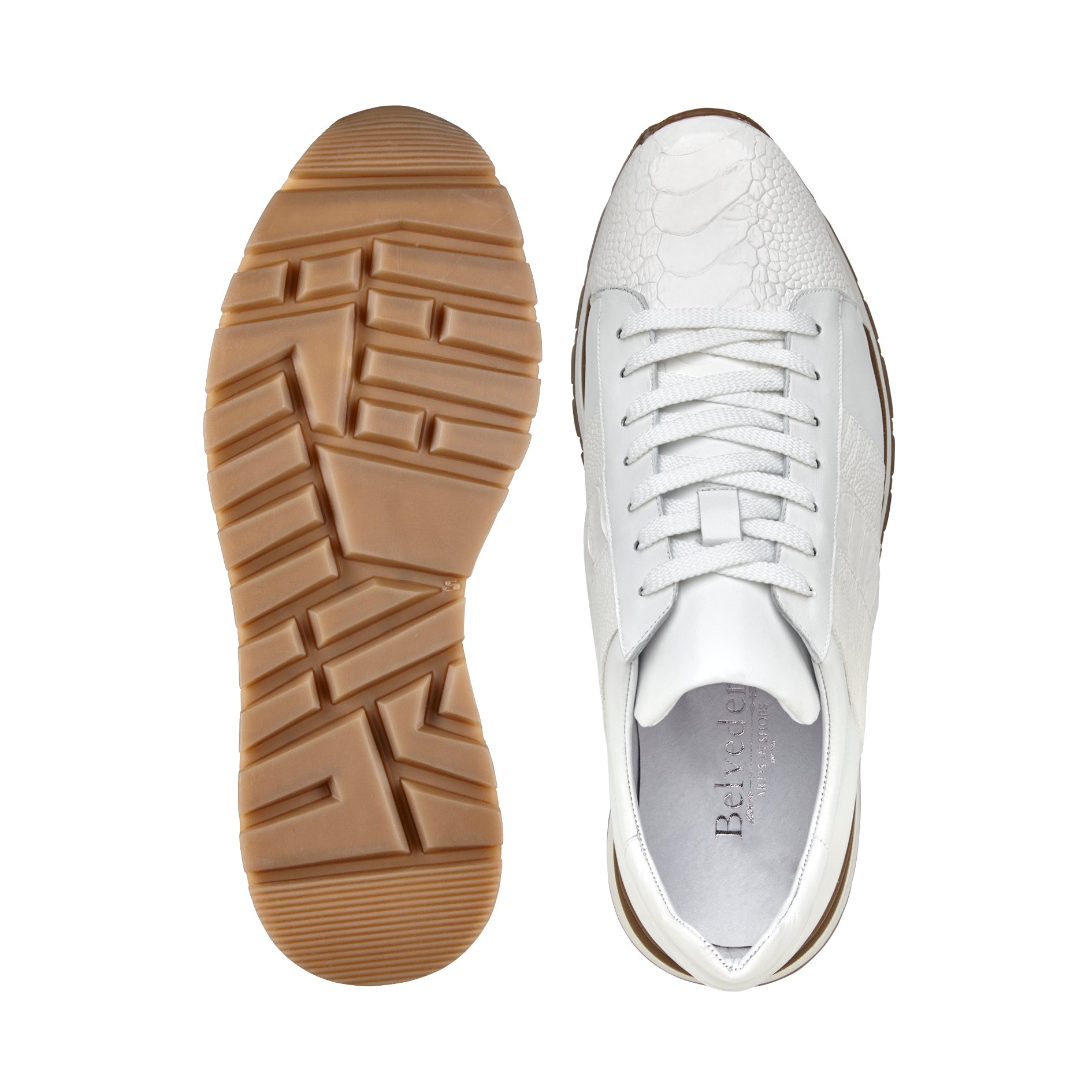 Belvedere Blake Genuine Ostrich Leather & Italian Calfskin Sneakers - White 33629 | Luxury Comfortable Casual Shoes for Men | Perfect for Office, Dating & Special Occasions